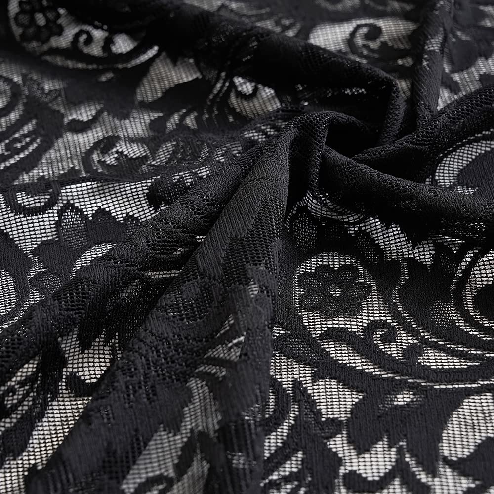 Aligogo Black Kitchen Lace Curtains 45 Inch Length Boho Shabby Halloween Kitchen Curtains Short Sheer Curtains For Bathroom Laun