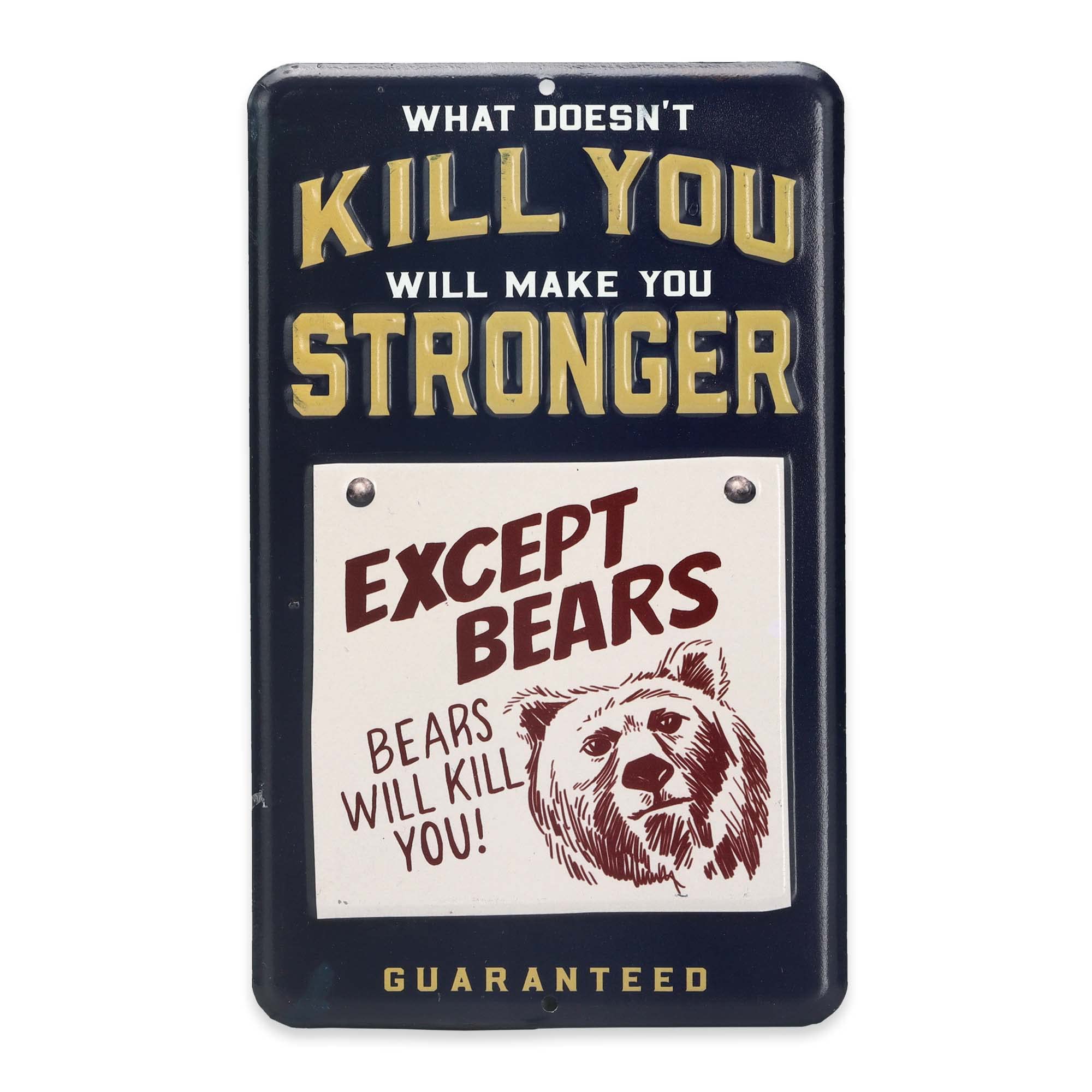 What Doesnt Kill You Will Make You Stronger Except Bears Metal Sign for Man Cave, Garage, or Shop