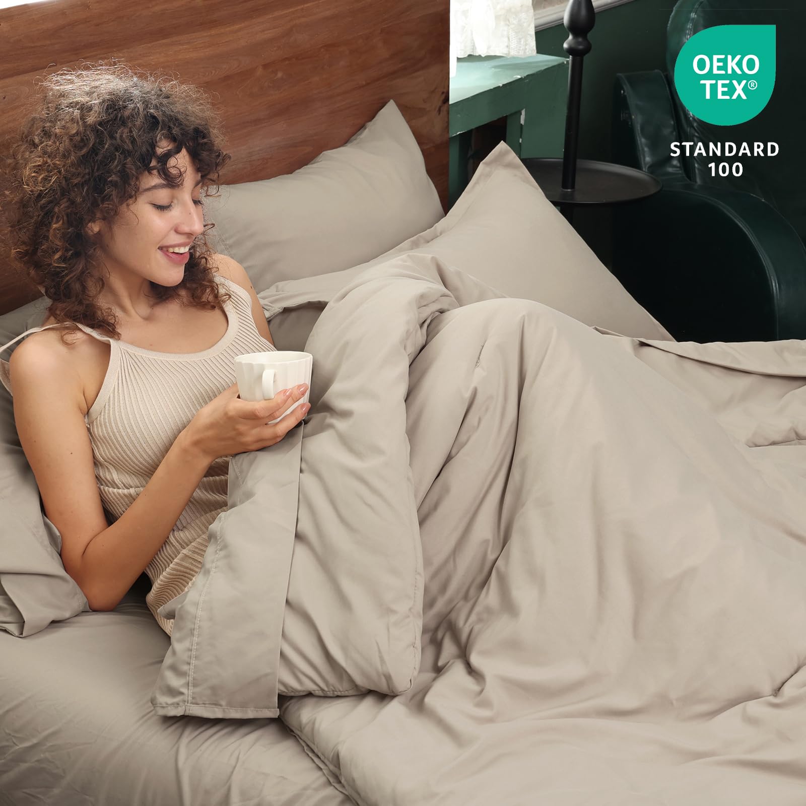 Phf 7 Pieces Queen Comforter Set, Bed In A Bag Comforter & 18' Sheet Set All Season, Ultra Soft Comfy Bedding Sets With Comforter, Sheets, Pillowcases & Shams, Taupe