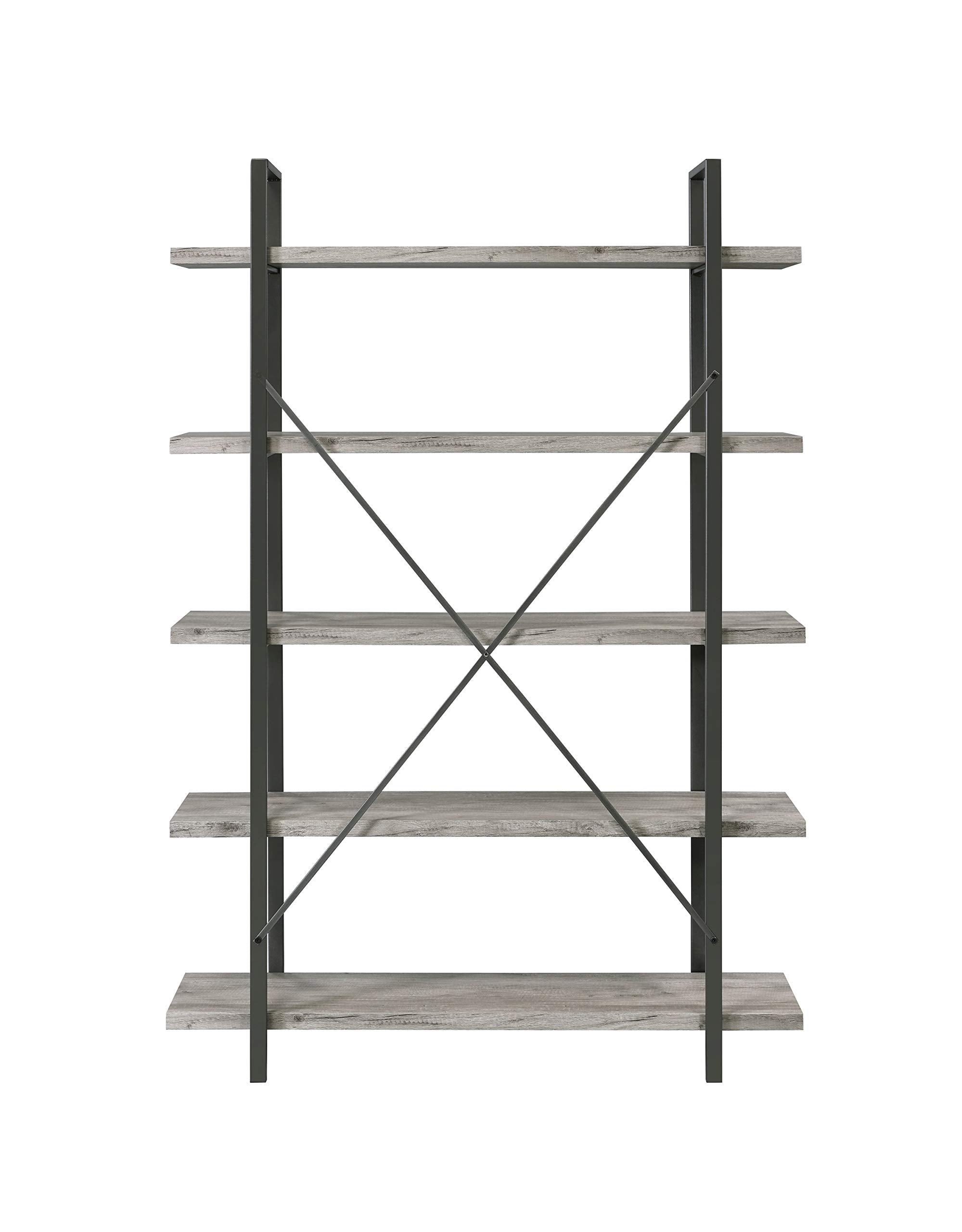 Coaster Home Furnishings Cole 70-inch 5-Shelf Bookshelf Grey Driftwood and Gunmetal