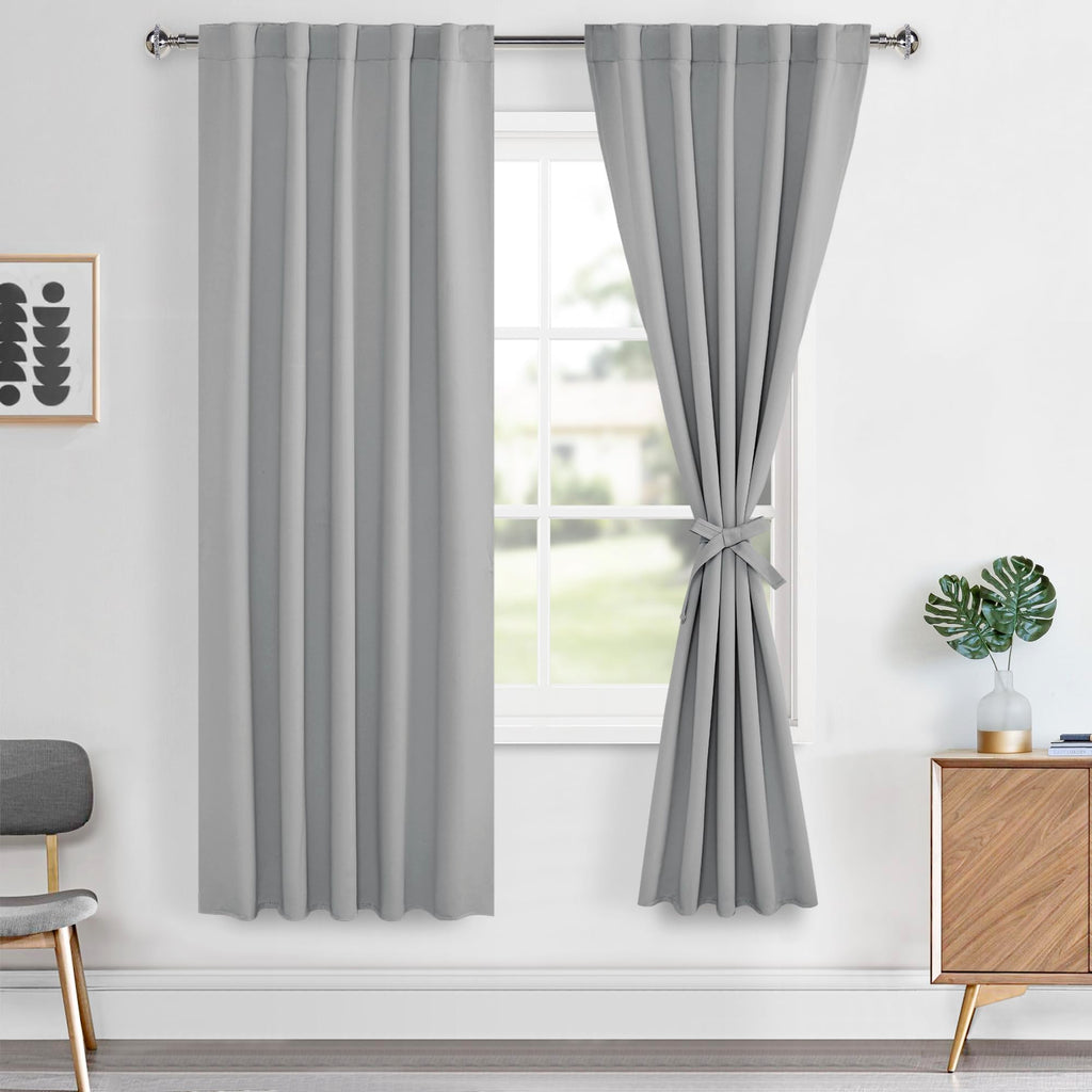 Hiasan Back Tab Blackout Curtains 2 Panels, Rod Pocket Curtains for Bedroom, Room Darkening Curtains for Living Room, Thermal In