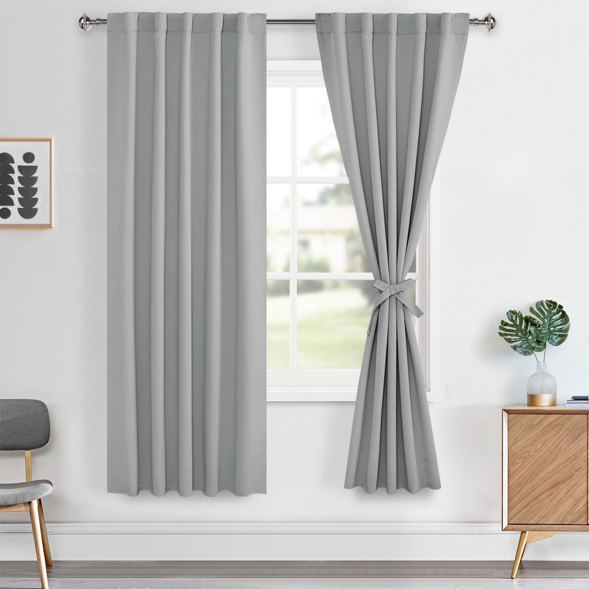 Hiasan Back Tab Blackout Curtains 2 Panels, Rod Pocket Curtains for Bedroom, Room Darkening Curtains for Living Room, Thermal In