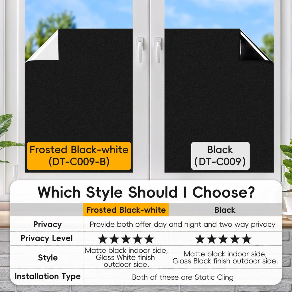 Duofire Blackout Window Film Completely Light Blocking Privacy Window Film Room Darkening Frosted Tint Film For Day Sleep, Non A