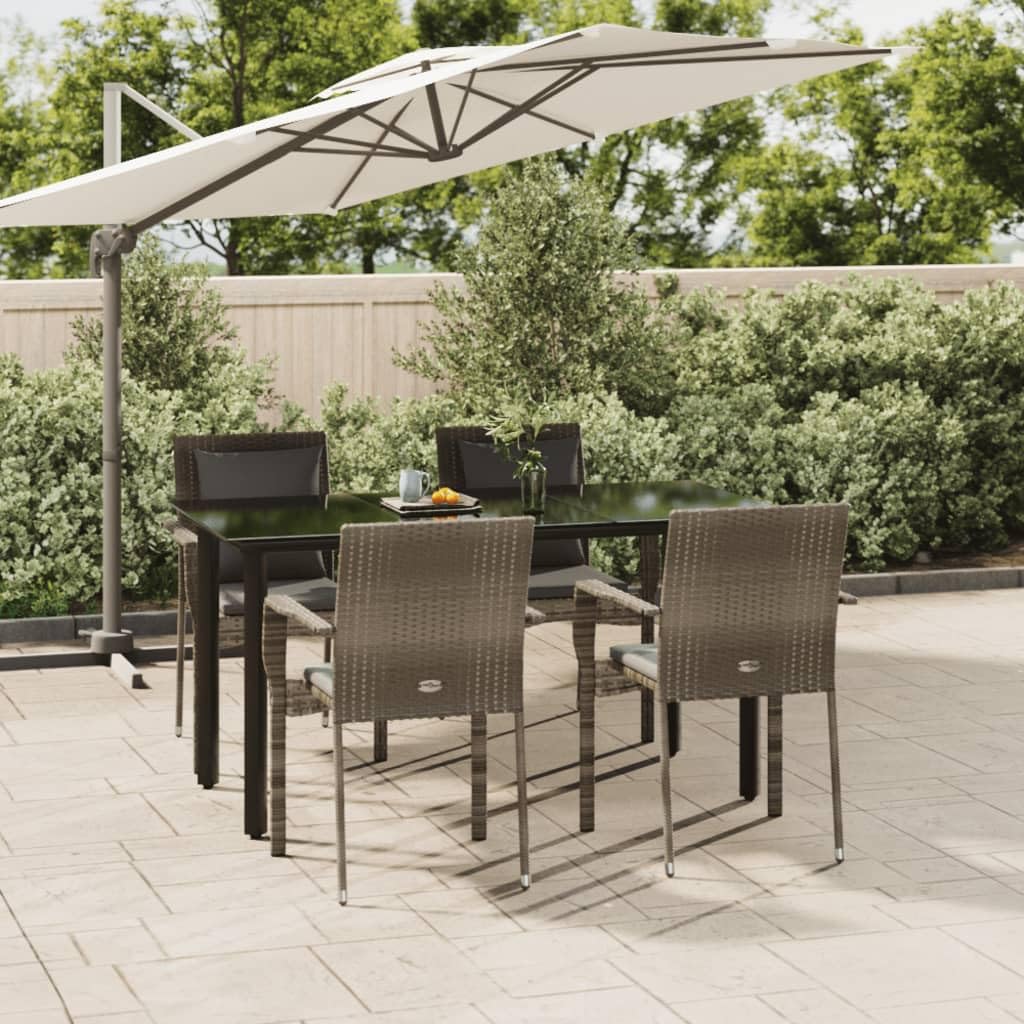 vidaXL 5 Piece Patio Dining Set with Cushions Black and Gray Poly Rattan