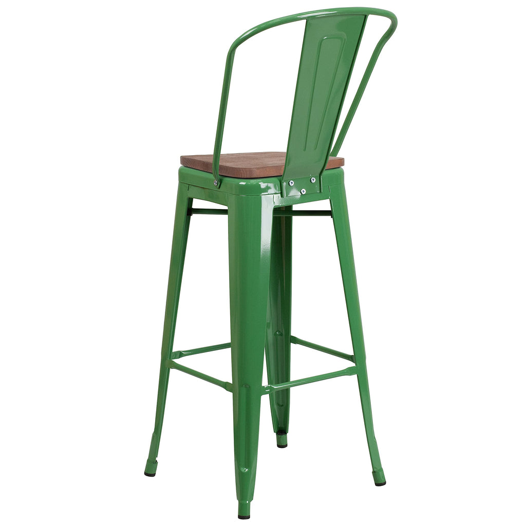 Flash Furniture Metal/Wood Colorful Restaurant Barstools, 1 Pack, Green