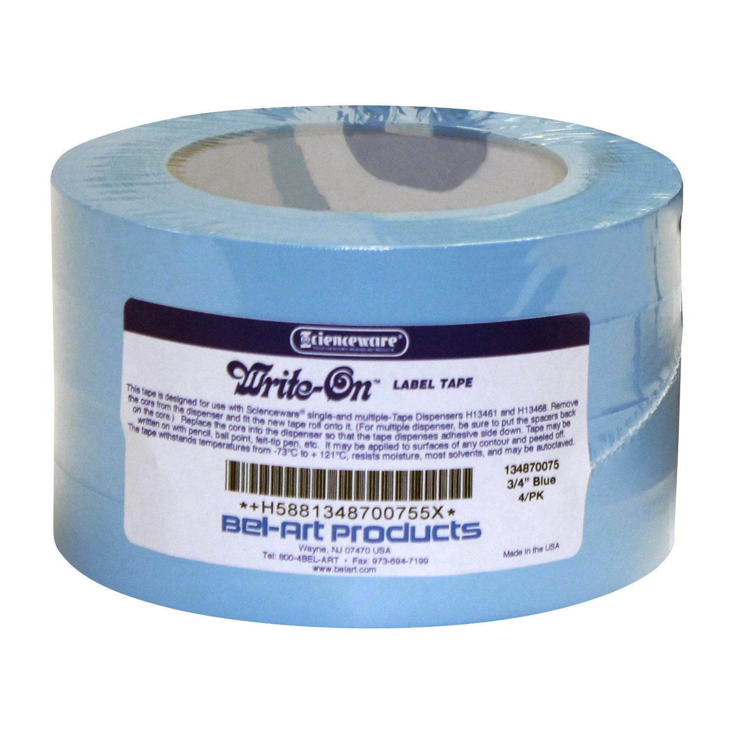Sp Bel-Art Write-On Blue Label Tape; 40Yd Length, /4 In. Width, 3 In. Core (Pack Of 4) (F13487-0075)