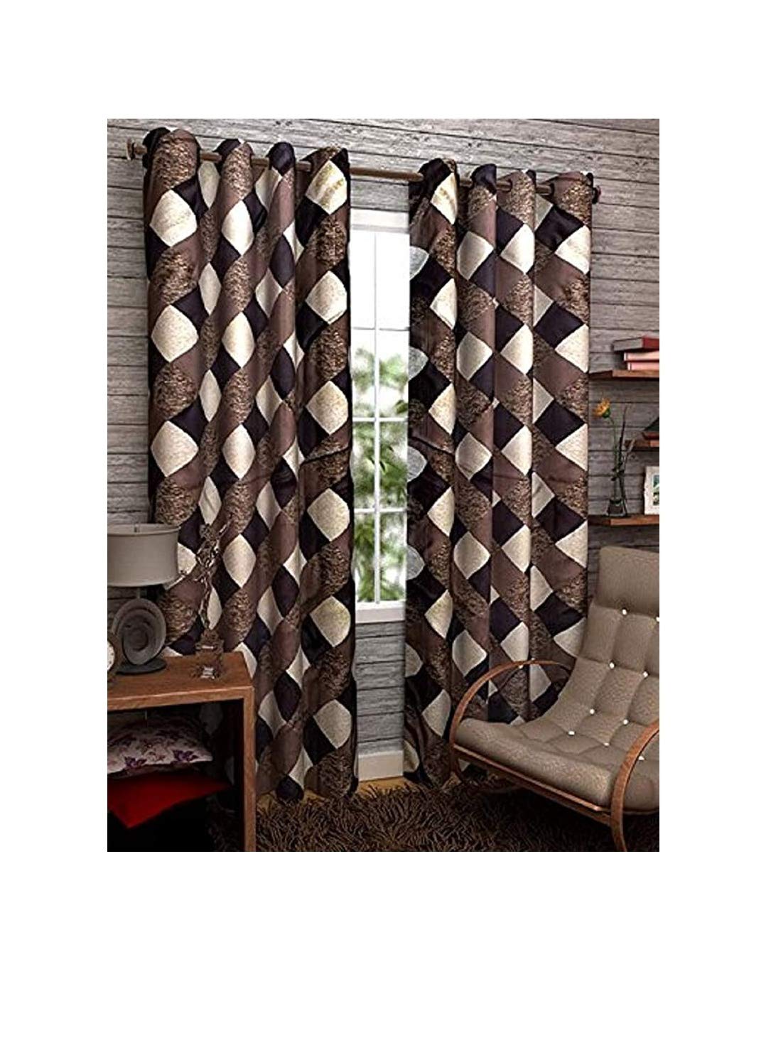 INIRA TRENDZ Polyester and Polyester Blend Floral Curtain, 4 x 5, Brown, Coffee, 1 Piece, lined