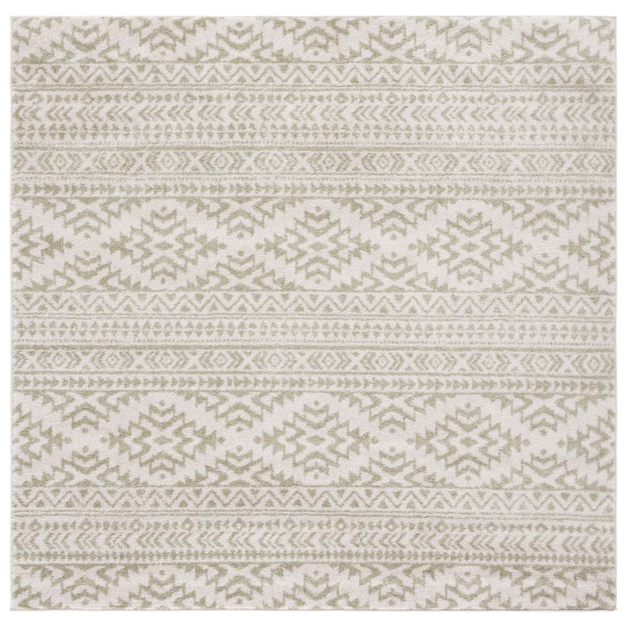 SAFAVIEH Tulum Collection Area Rug - 67 Square, Ivory & Sage, Moroccan Boho Tribal Design, Non-Shedding & Easy Care, Ideal for 