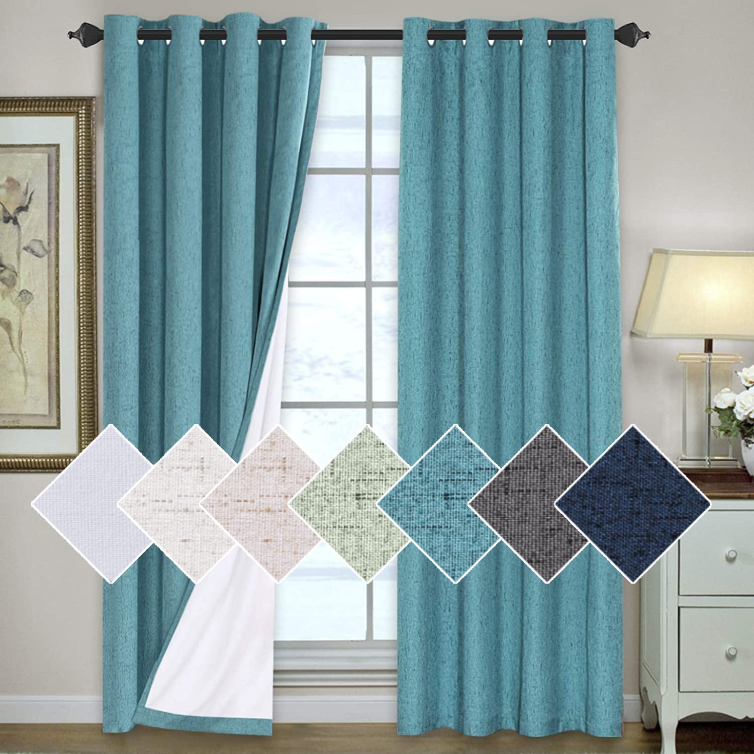 H.VERSAILTEX 100% Blackout Curtains for Bedroom 108 Inches Long Grommet Linen Face Full Light Blocking Curtain Drapes for Living