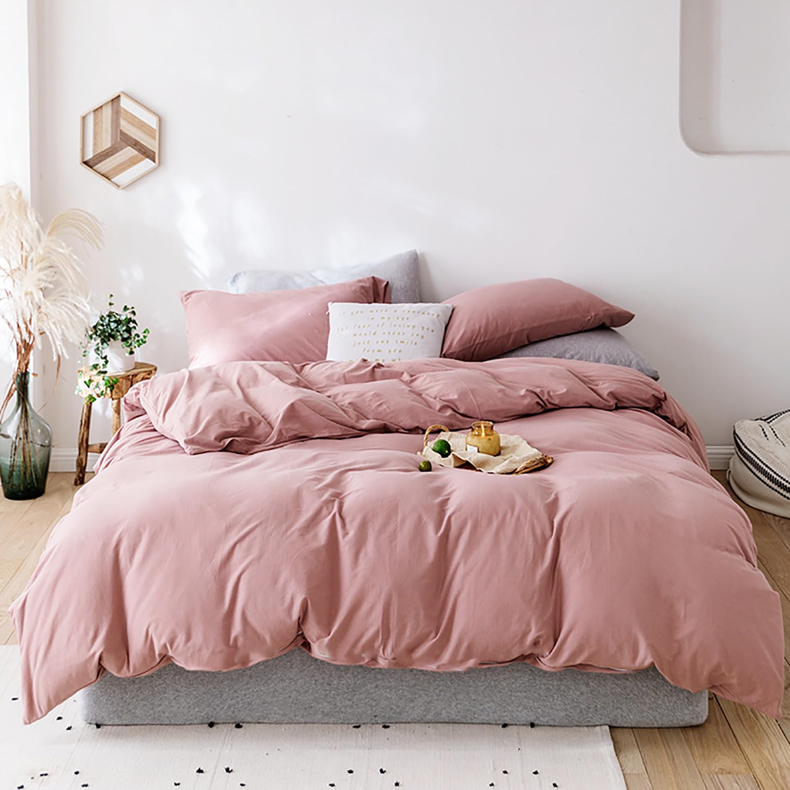 Cottonight Pink Comforter Set King Women Blush Pink Bedding Comforter Set Light Pink Solid Color Dusty Rose Quilts Blanket Breat