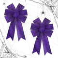 2PCS Halloween Wreath Bows Halloween Decor Bows Purple Spider Web Strips Burlap Linen Bows for Wreath, Halloween Fabric Ribbon B