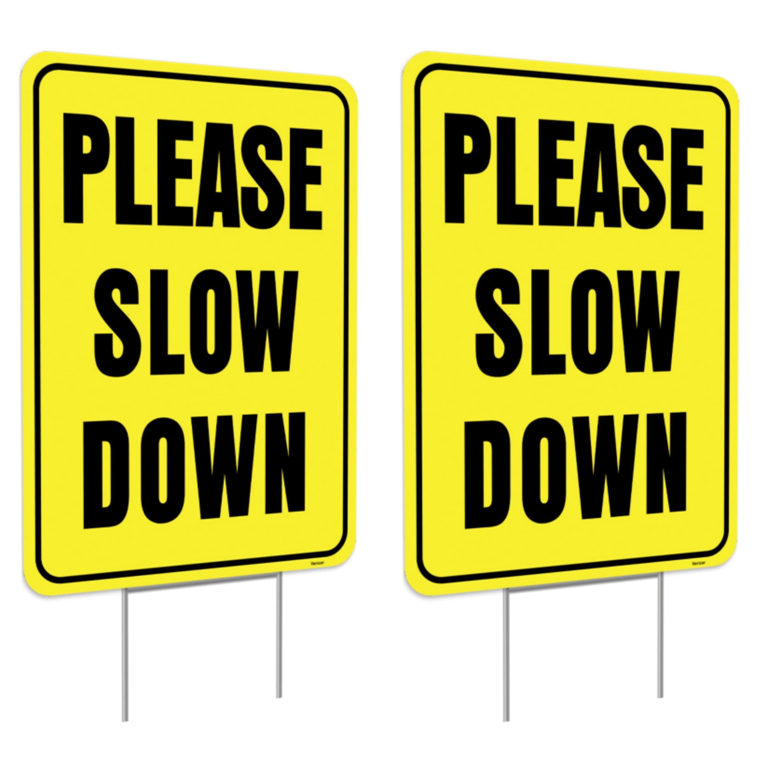 2Pc Please Slow Down Signs With Stake, 13'X17' - Double Sided Signs - Corrugated Plastic - Kids Playing Sign For Street - Chil