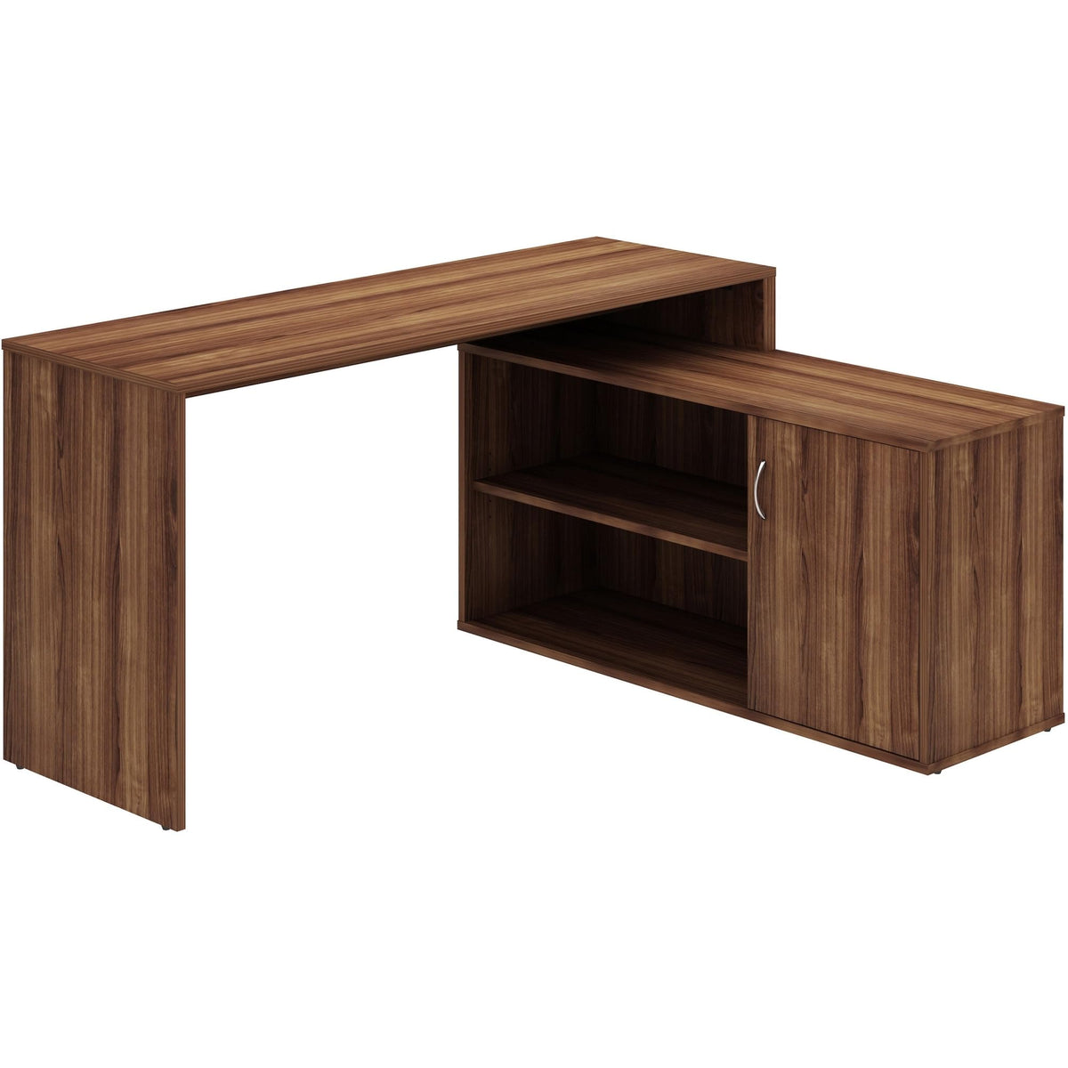 LYS L-Shape Workstation with Cabinet, Walnut