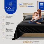 Thread Spread Twin Sheets Set Cotton - 400 Thread Count 100% Cotton Twin Sheet Set, 3 Pc Twin Sheets, Cooling & Luxury Sateen Sheets, Dorm Rooms & Adults, Deep Pockets Easy Fit, Cotton Sheets (Black)