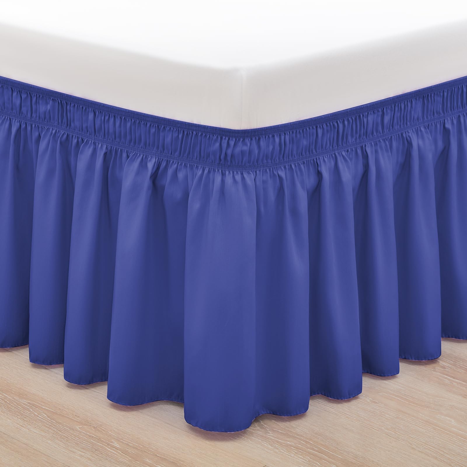 Rimela Navy Bed Skirt King Size 18 Inch Drop, Blue Wrap Around Elastic Bedskirt, Dust Ruffle For Adjustable Bed Base, Soft Durab