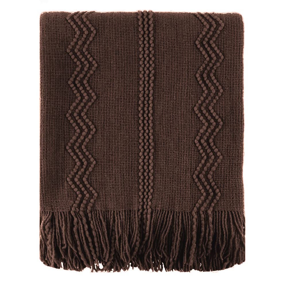 Battilo Home Brown Throw Blanket For Couch, Chocolate Knit Throw Blanket For Home Decor, Textured Decorative Boho Throw Blanket