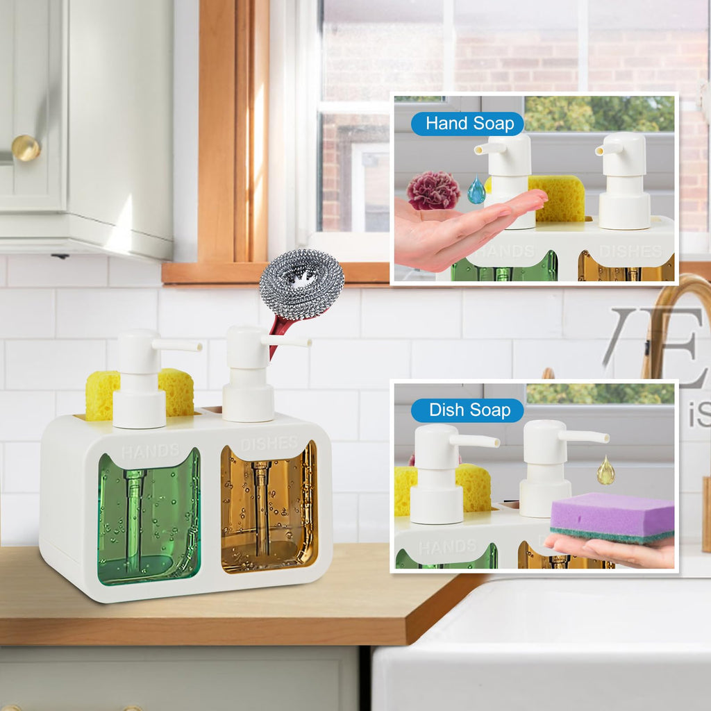 Kitchen Soap Dispenser Set, With Hand And Dish Soap, Sponge Caddy And Brush Holder 4-In-1 Kitchen Dual Soap Dispenser Set For Ki