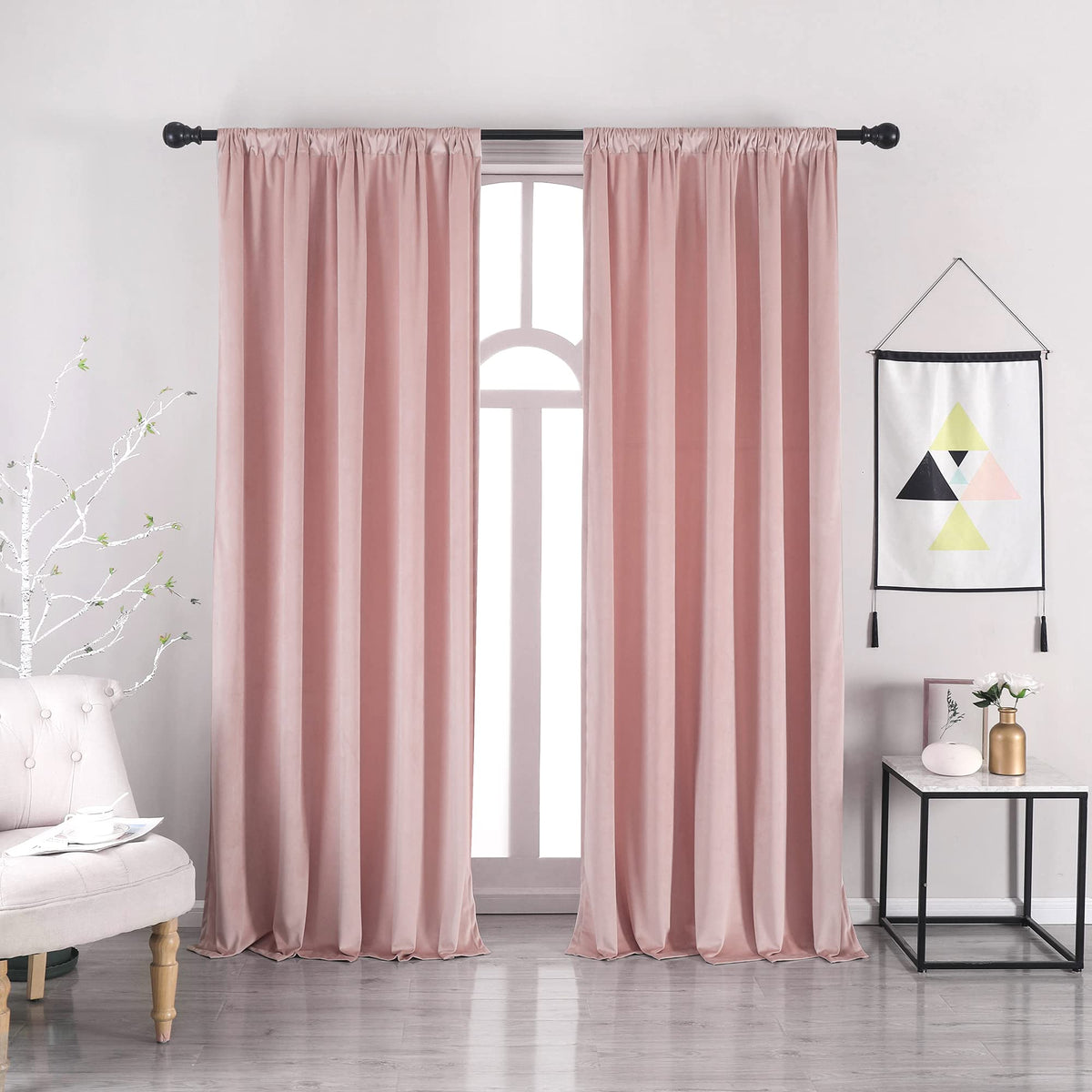 Nanbowang Pink Velvet Curtains Rod Pocket 108 Inches Long Light Blocking Gray Window Curtain Panels Set Of 2 Heat Insulated Curt