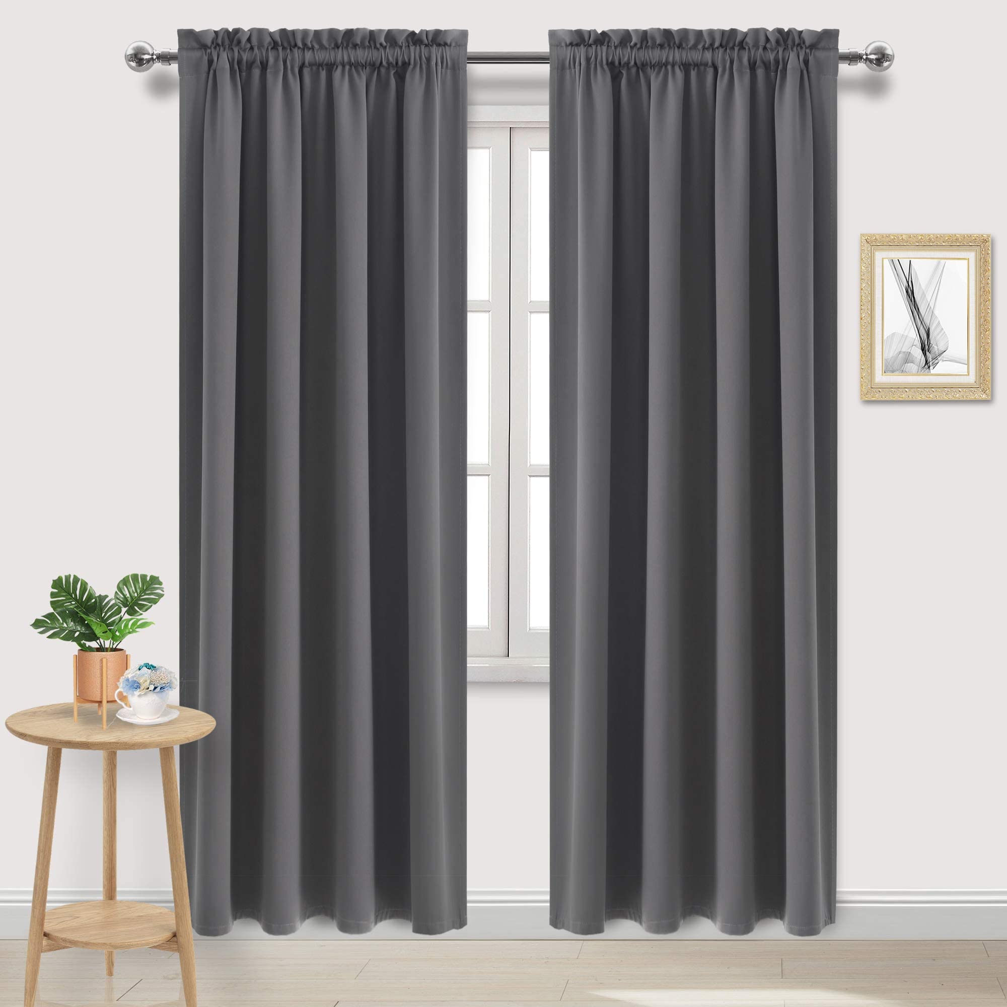 Dwcn Dark Grey Blackout Curtains For Bedroom, Thermal Insulated Energy Saving Room Darkening Curtains For Living Room (W60 X L84