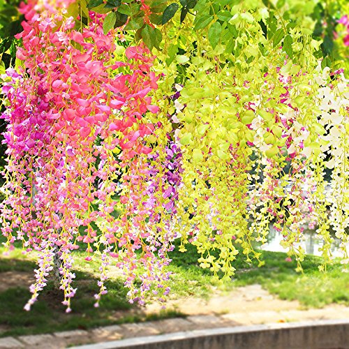 Dearhouse 12 Pack 1 Piece 3.6 Feet Artificial Fake Wisteria Vine Ratta Hanging Garland Silk Flowers String Home Party Wedding De