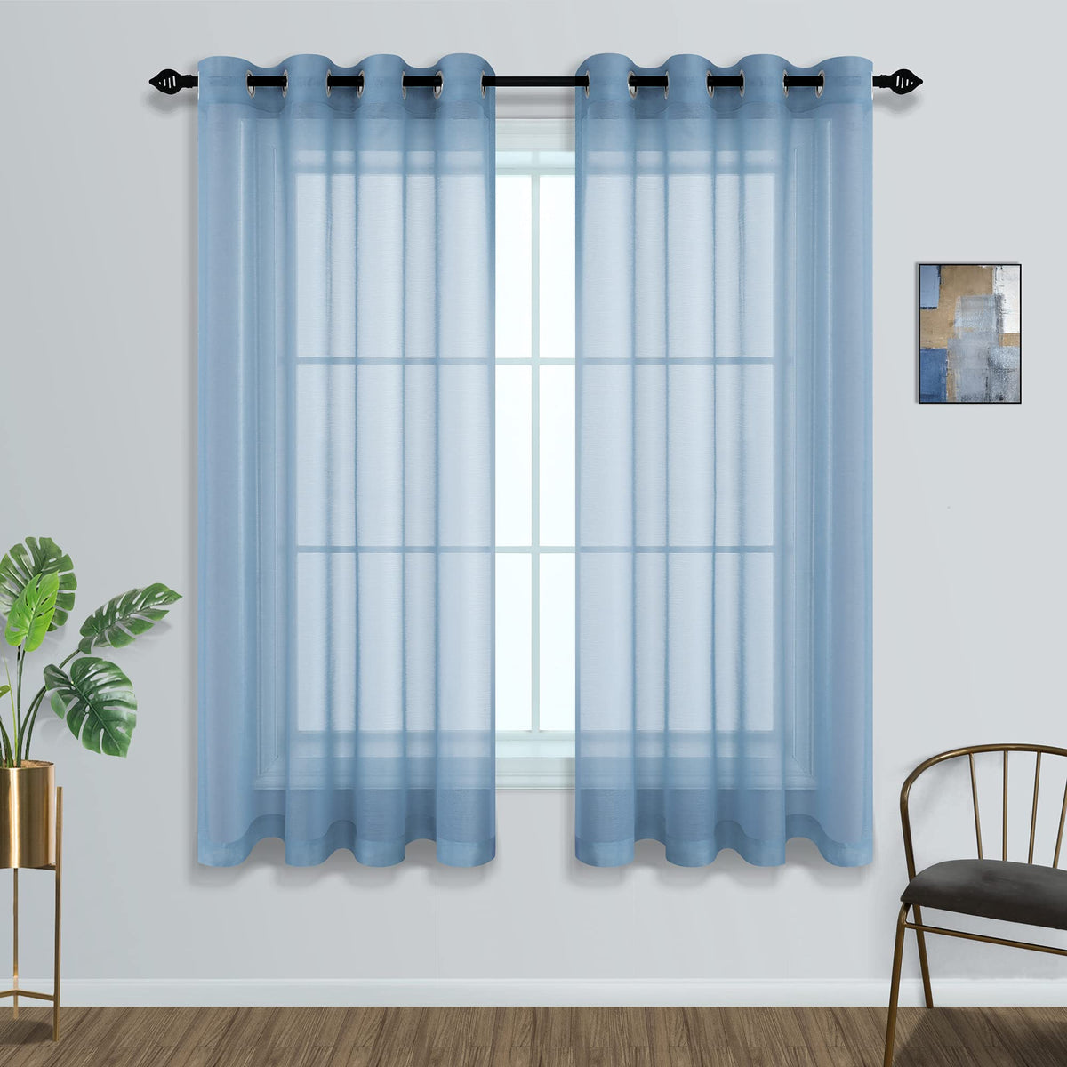 Mrs.Naturall Grey Blue Curtains For Living Room 2 Panels Set Window Sheer Drapes For Bedroom 63 Inch Length Gray Blue