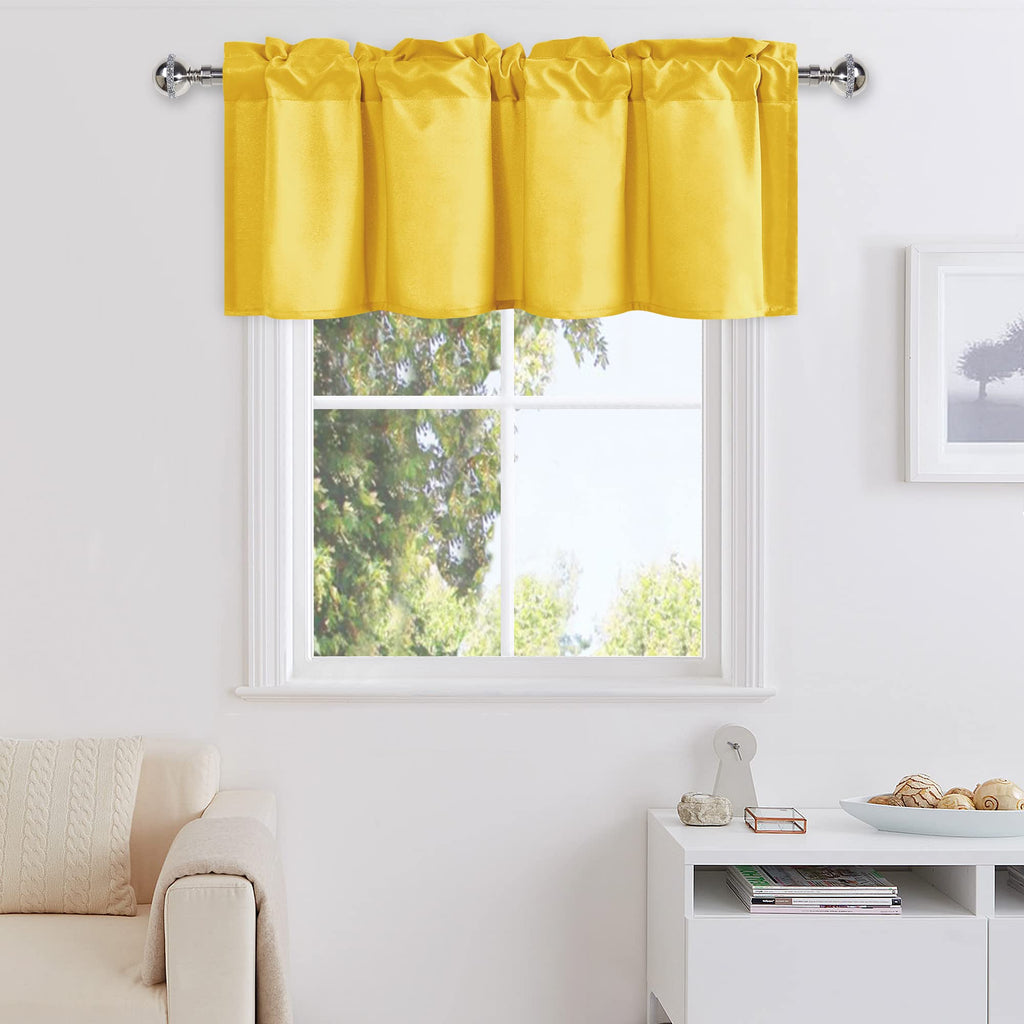 DWCN Yellow Valance Curtains for Living Room, Kitchen Valance Solid Short Topper - Room Darkening Rod Pocket Bathroom/Basement C