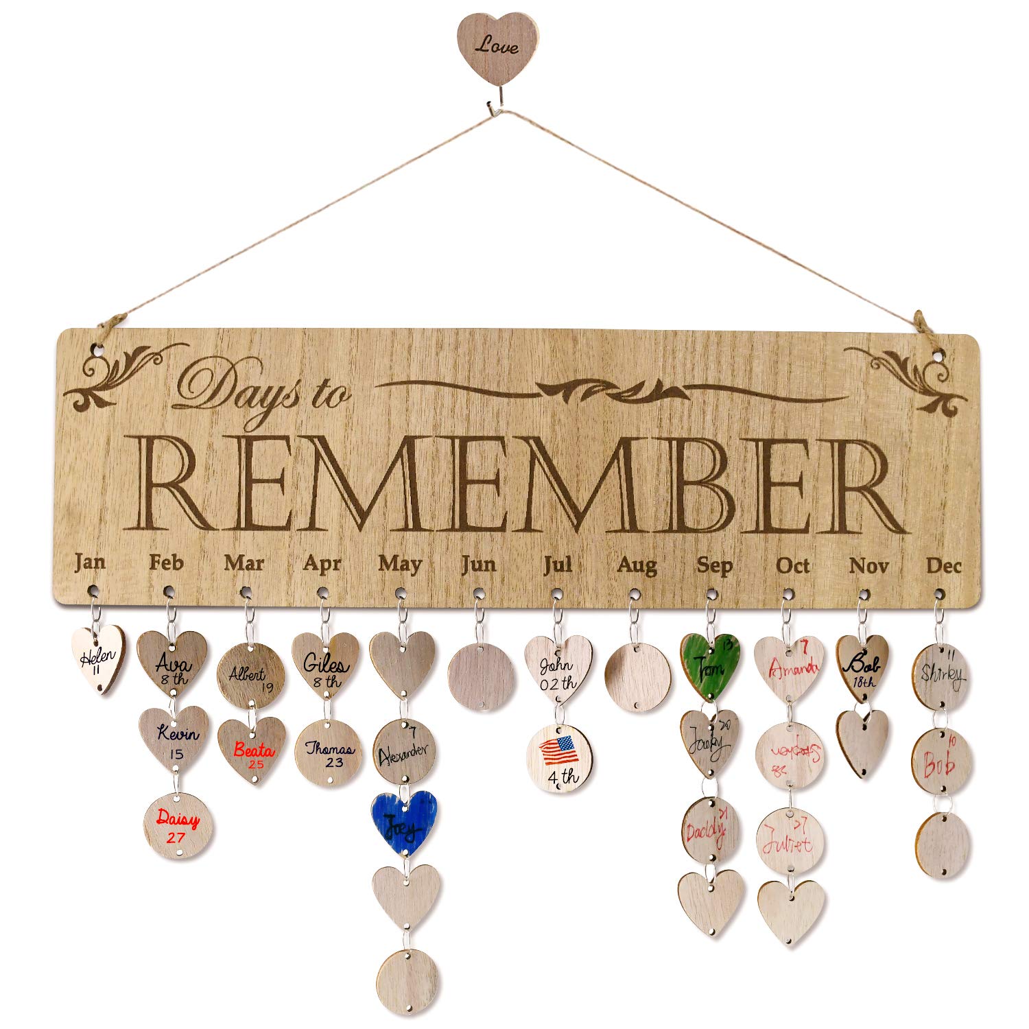 Yuqi Present For Moms Dads From Daughter Son- Wooden Family Birthday Reminder Calendar Board Wall Hanging- Days To Remember- Gre