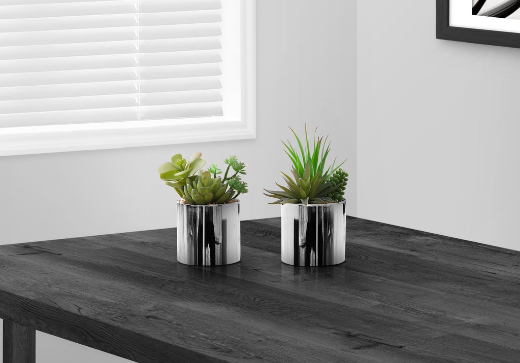 Monarch Specialties I 9550 Artificial Plant, 7' Tall, Succulent, Indoor, Set of 2, Decorative, Green Plants, Chrome Pots
