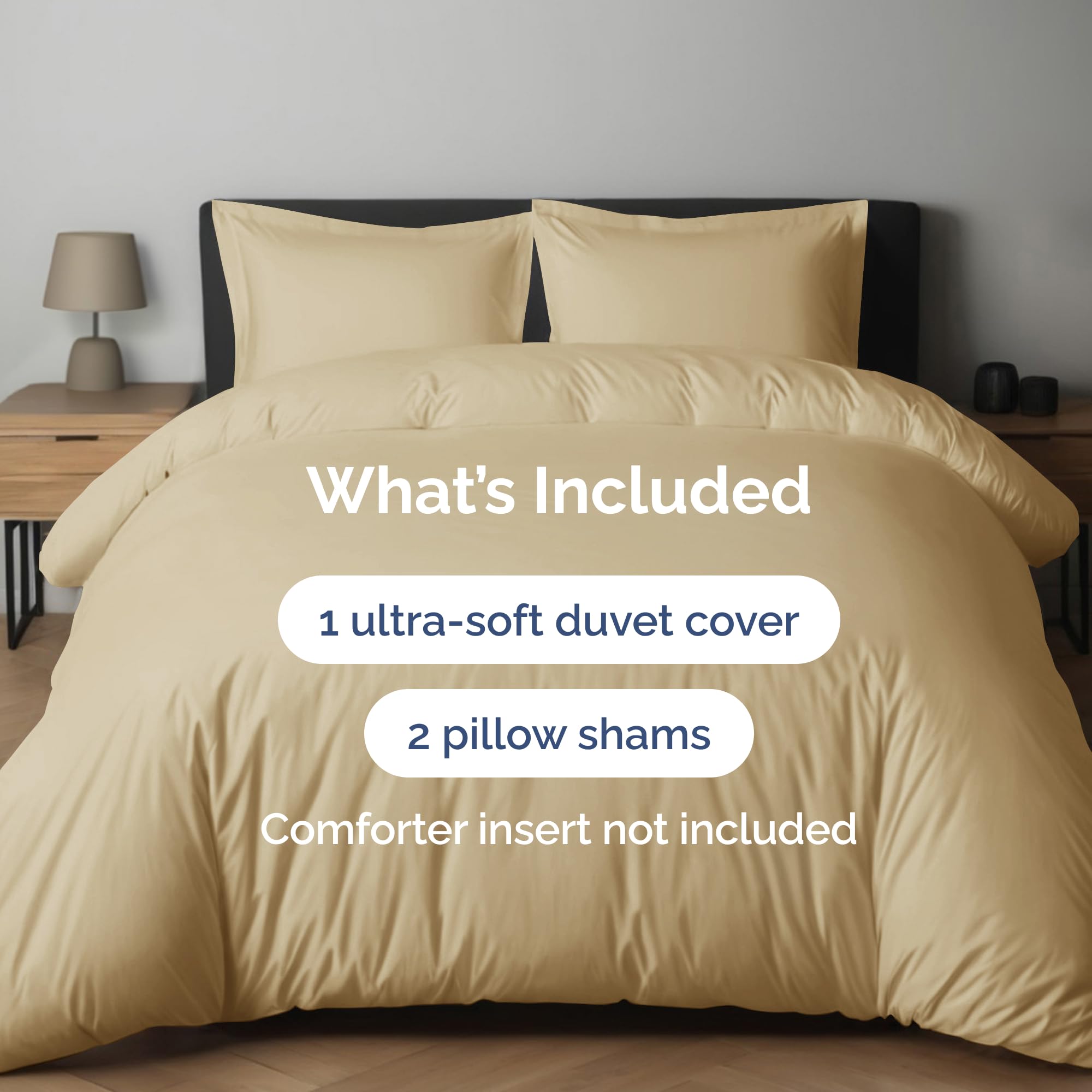 Duvet Cover Queen Size Set - Extra Soft Queen Size Duvet Cover - 90' X 90' Queen Duvet Cover W/ 2 Pillow Shams - Hotel Luxury, Easy Care & Fade Free - Comforter Cover W/ Zipper Closures & Ties (Beige)