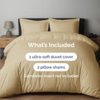 Duvet Cover Queen Size Set - Extra Soft Queen Size Duvet Cover - 90' X 90' Queen Duvet Cover W/ 2 Pillow Shams - Hotel Luxury, Easy Care & Fade Free - Comforter Cover W/ Zipper Closures & Ties (Beige)