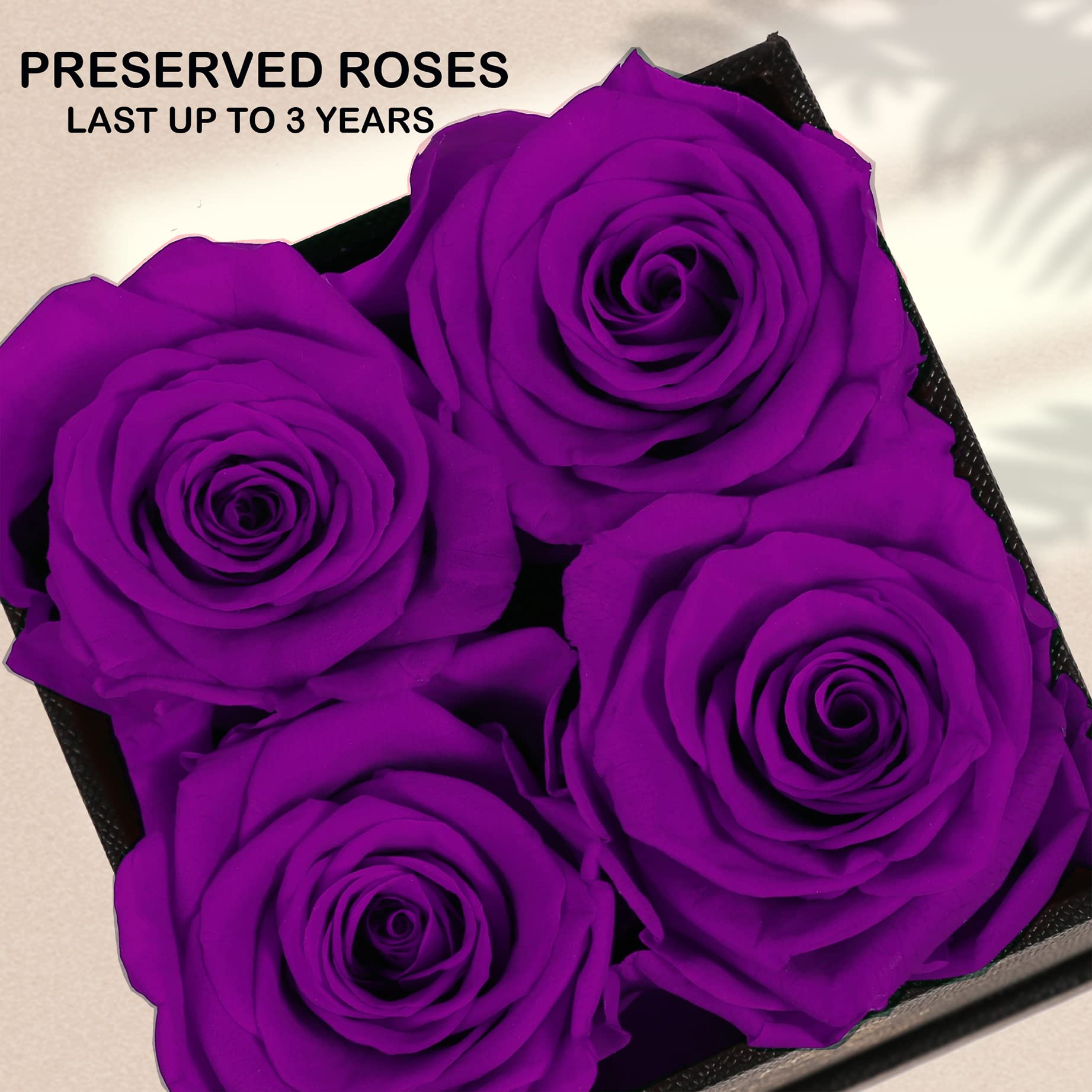 UFOREVER ROSES Purple Preserved Roses Gift Box - 4-Piece Small Size Preserved Flowers for Her