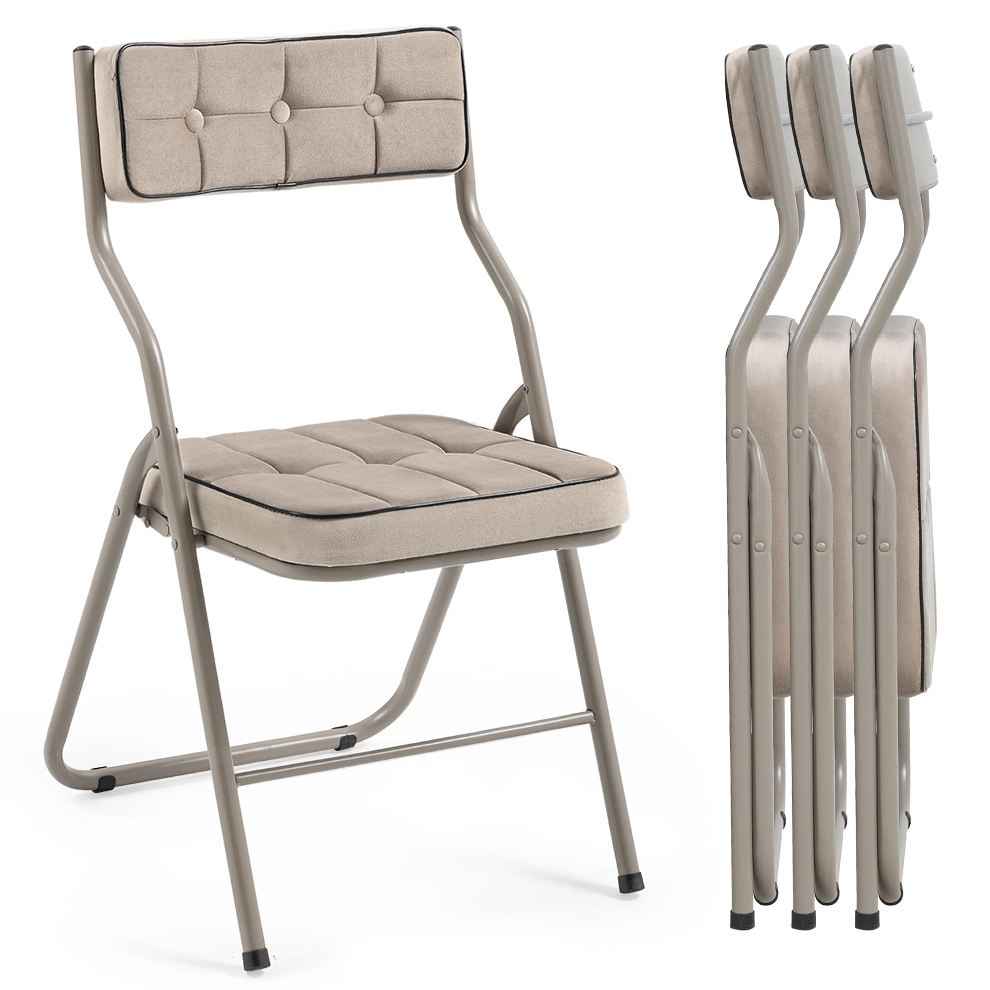 Homefun Padded Folding Chairs 4 Pack - Foldable Dining Chair With Cushion, Portable And Assembled Extra Seat For Guests Kitchen Office Wedding Party Khaki