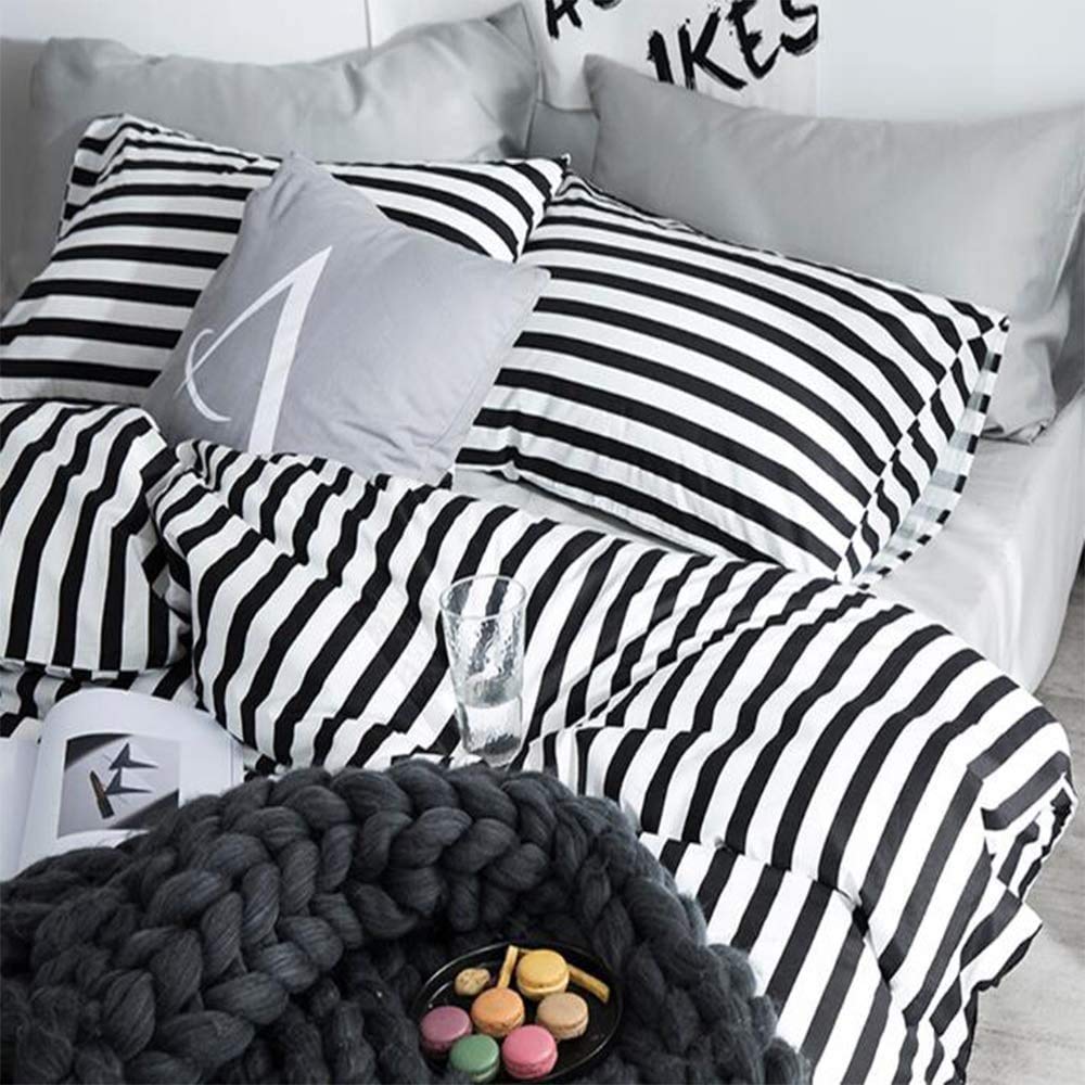 Luxlovery Black And White Comforter Set King Men Women Striped Bedding Comforter Set Farmhouse Ticking Stripes Bedding Blanket G