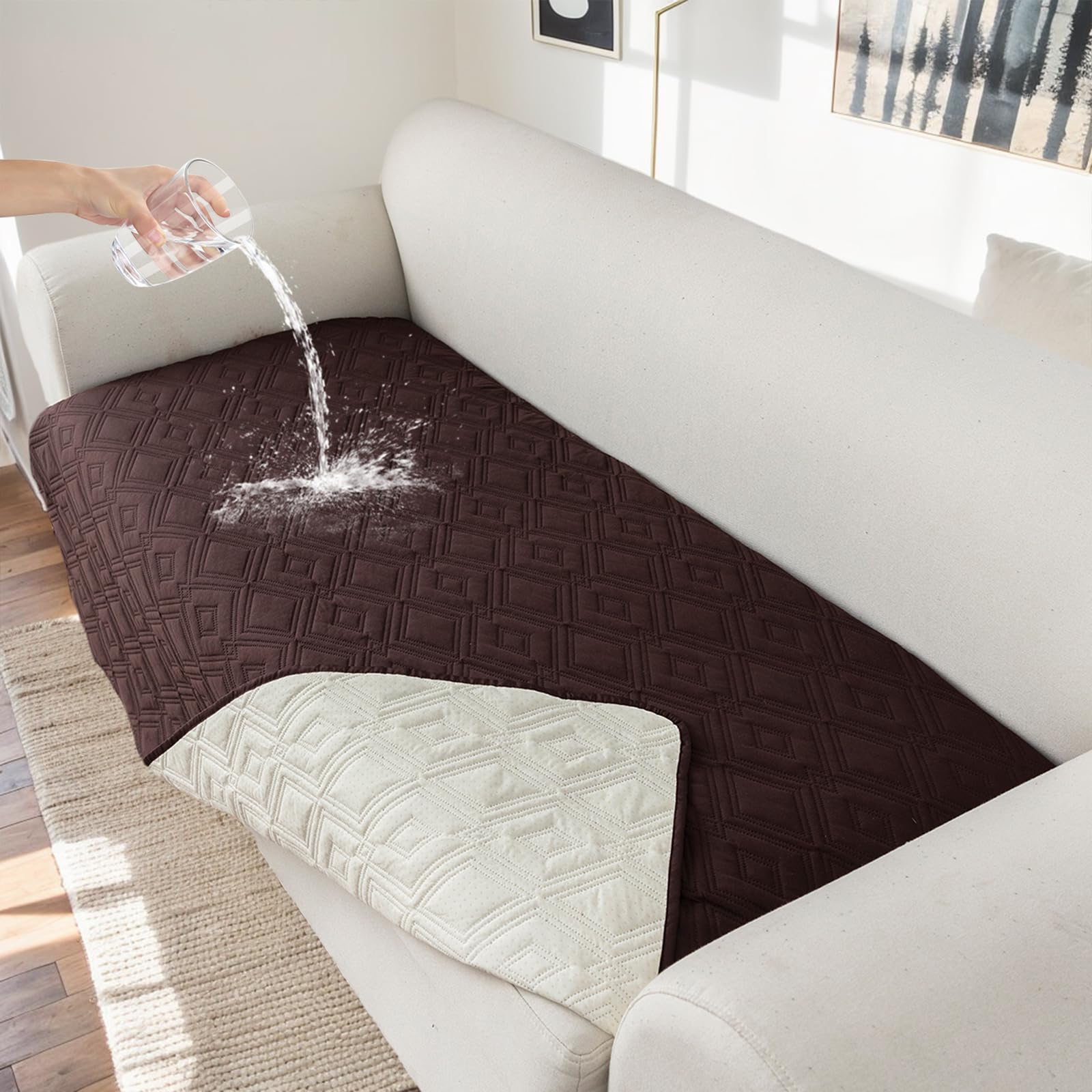 Genina 100% Waterproof Couch Cover For 3 Cushion Couch Sofa Cover For Dogs, Anti-Slip Sofa Covers Washable Couch Covers For Sect