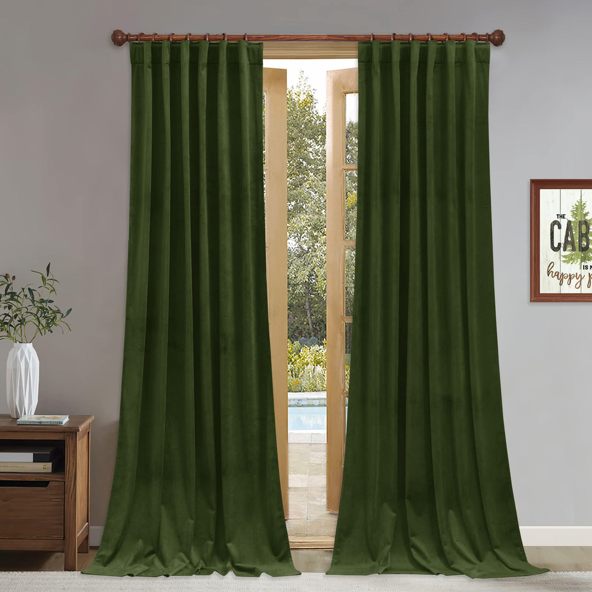 Stangh Moss Green Velvet Drapes For Bedroom, 96 Inches Long Living Room Soundproof Curtains Back Tab Light Blocking Drapes For N