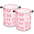 2 Pack Pink Bow Laundry Baskets for Girls, 43L Each Collapsible Hamper