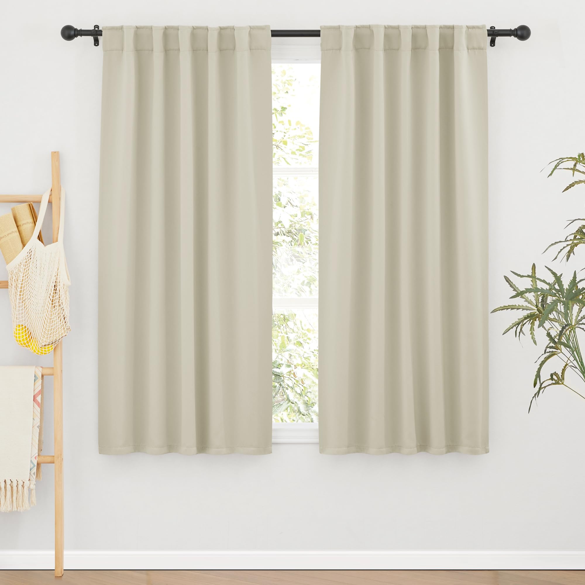 Ryb Home Blackout Curtains For Living Room, Back Tab & Rod Pocket Top Insulating Window Decor For Bedroom Dining Classroom Home Office, W 62 X L 63, Beige, 2 Panels