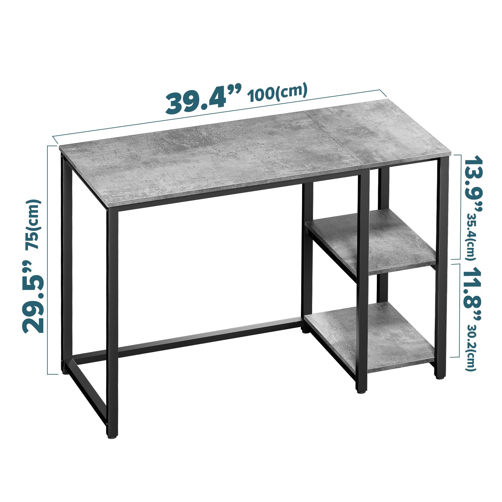 Sinpaid Computer Desk 40 Inches With 2-Tier Shelves Sturdy Home Office Desk With Large Storage Space Modern Gaming Desk Study Writing Laptop Table, Gray Desk