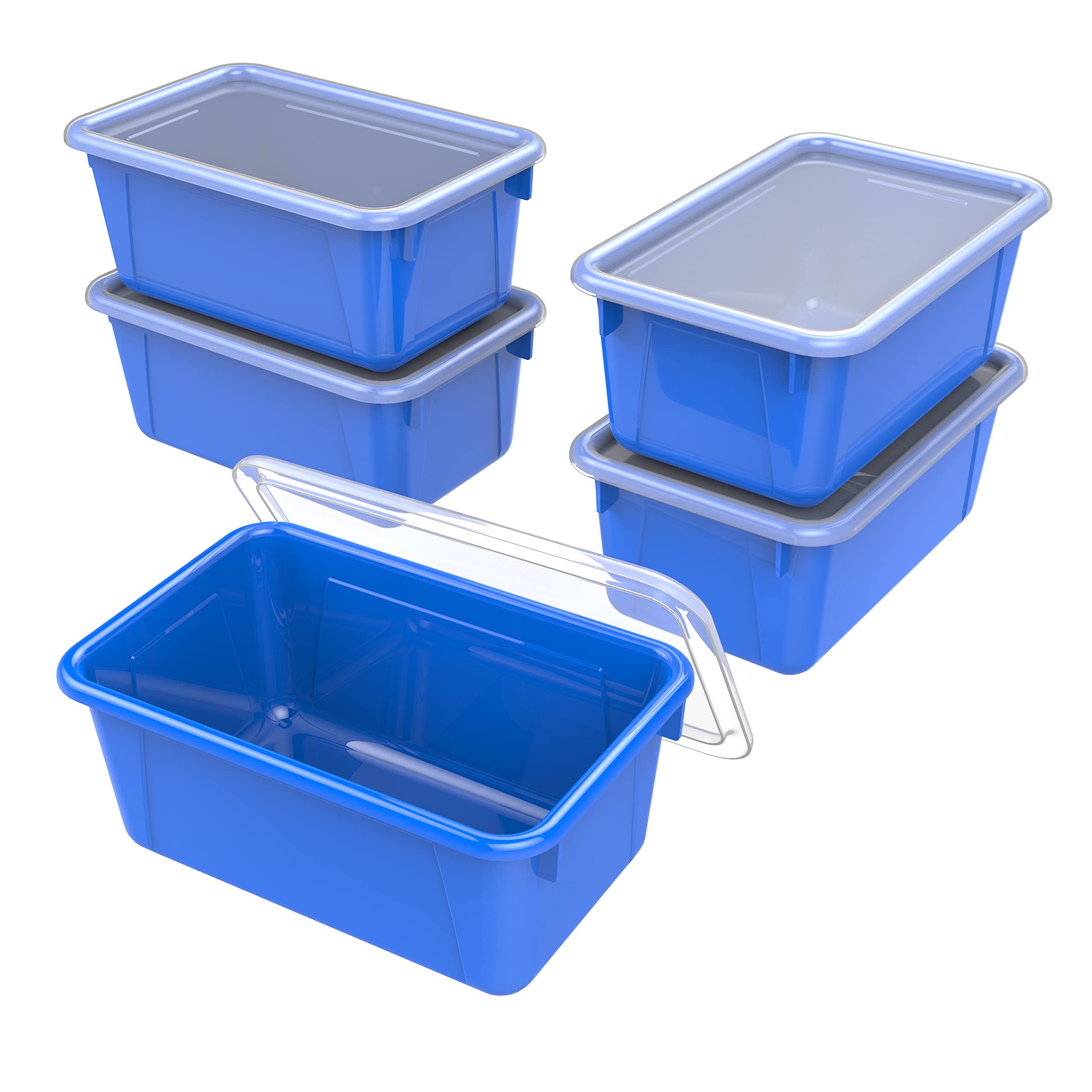 Storex Small Cubby Bins - Plastic Storage Containers For Classroom With Non-Snap Lid, 12.2 X 7.8 X 5.1 Inches, Blue, 5-Pack (624