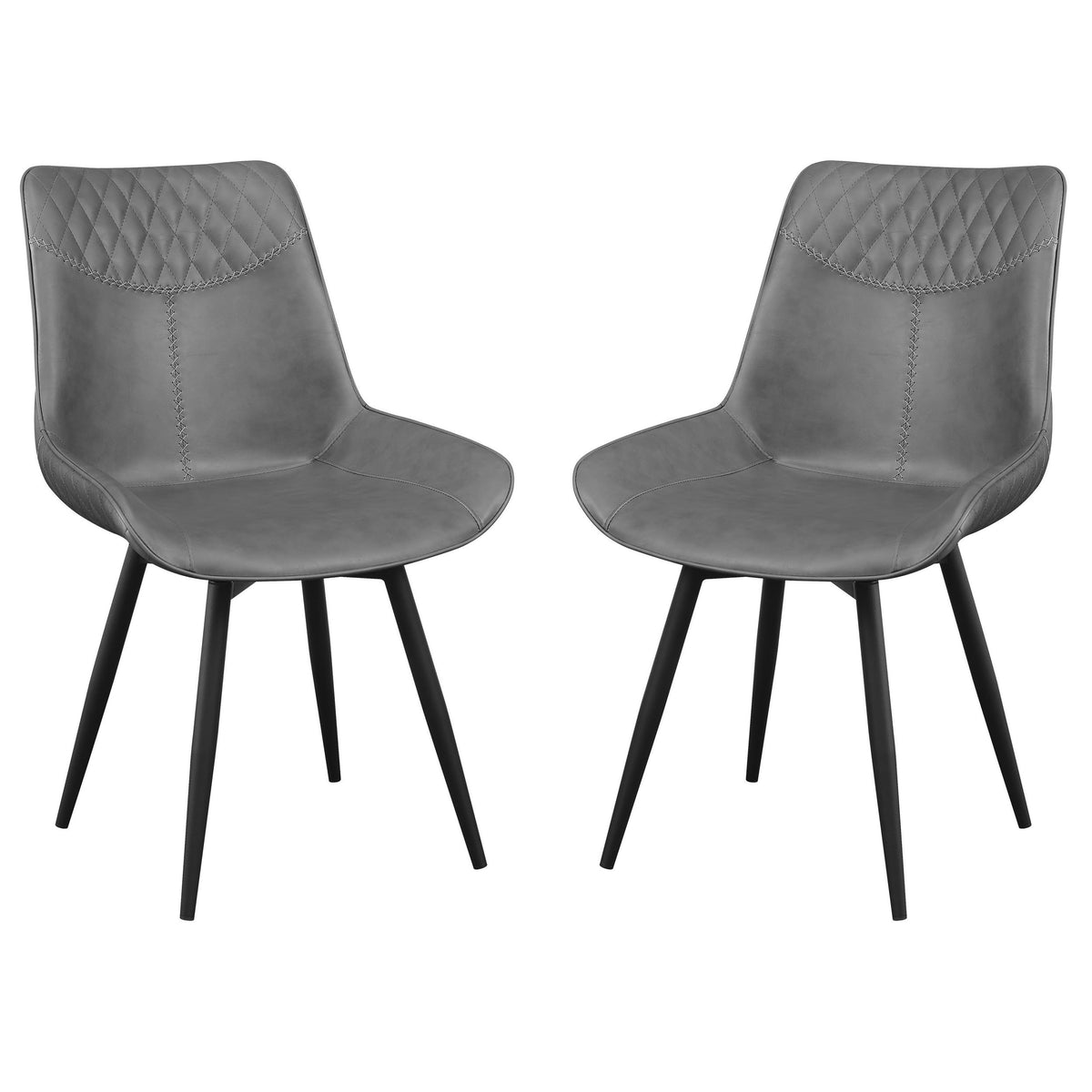 Benjara Leatherette Dining Chair With Diamond Pattern Stitching, Set Of 2, Gray