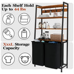 Furnulem 4 Tiers Laundry Hamper With Shelf And Hooks, Tall Laundry Basket Sorter With 2 Removable Laundry Bags, Ladder Shelves W