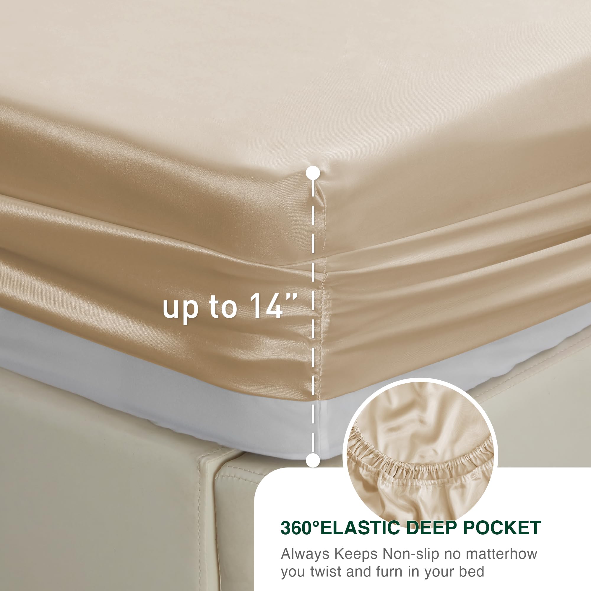 Love'S Cabin Twin Satin Sheets Sets - 3 Piece Beige Silky Satin Bed Sheets Twin With Deep Pockets, Luxury Silk Feel Satin Twin Size Sheet Set Bedding Set (1 Flat Sheet,1 Fitted Sheet,1 Pillow Case)