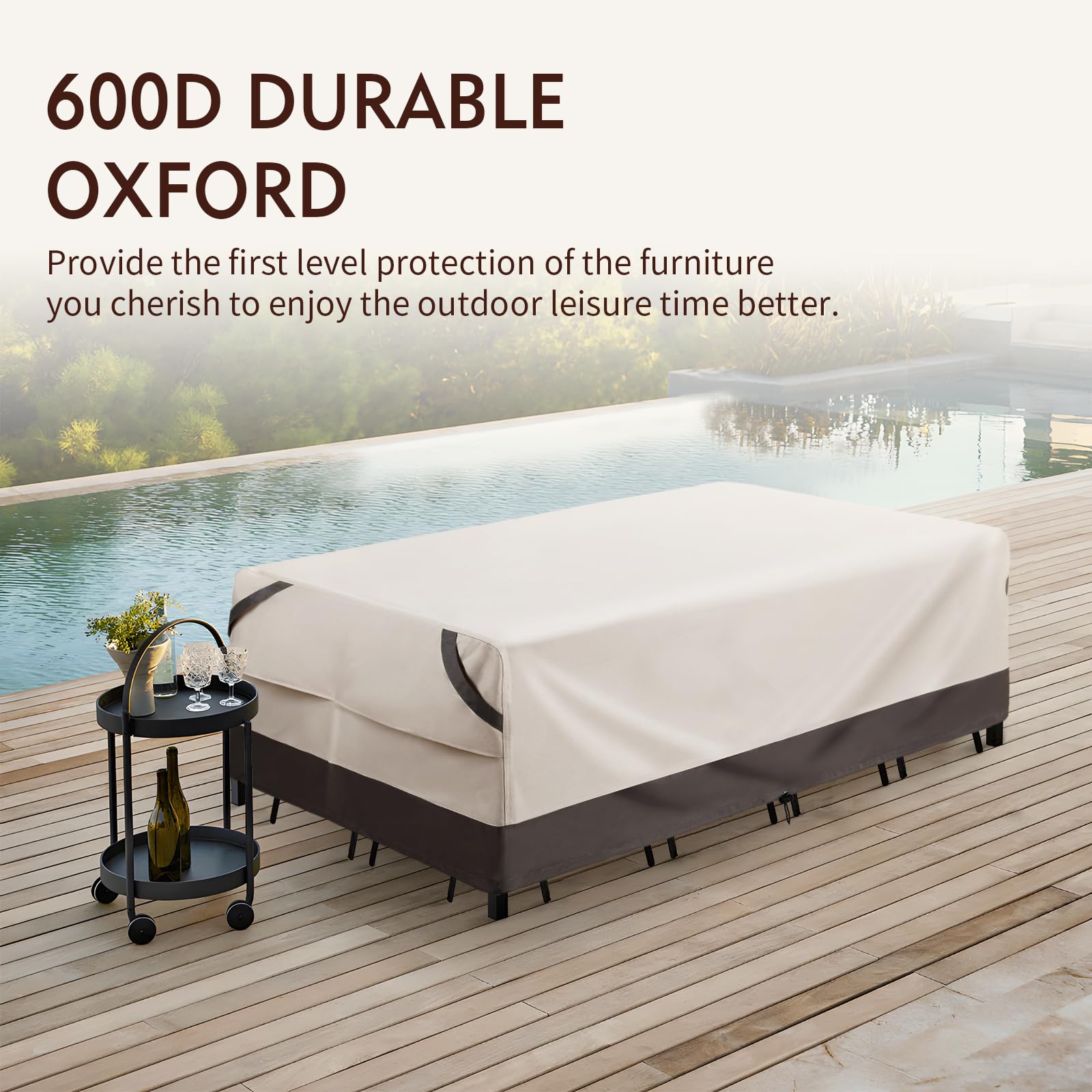 Bestalent Waterprooof Outdoor Furniture Covers For Table And Chairs, Patio Rectangular Table Cover Heavy Duty, Fits Up To 108L X 82W X 28H Inches (Beige/Grey)