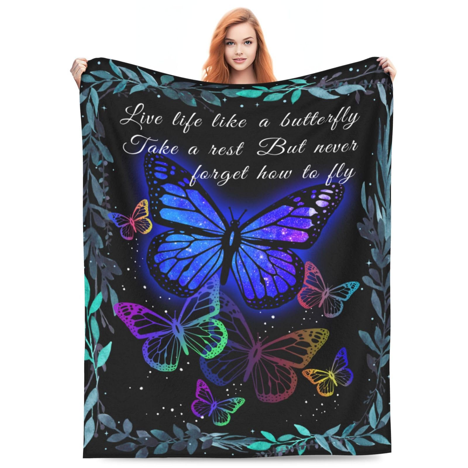 Blublu Flannel Fleece Bed Blanket Throw Blanket Lightweight Cozy Plush Blanket For Bedroom Living Room Sofa Couch Butterfly 50'