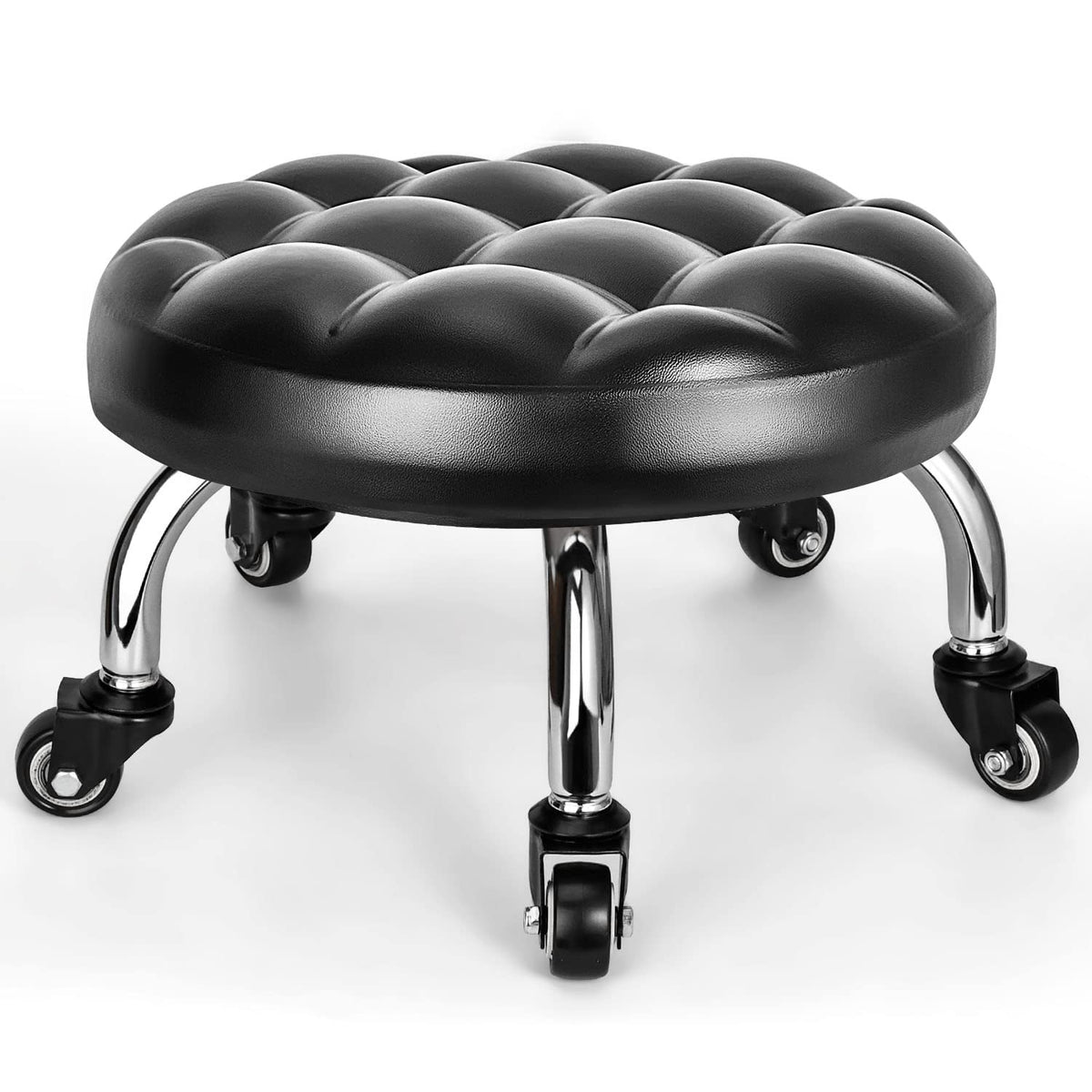 Flolxnb Low Rolling Stool, Low Stool With Wheels, Pu Leather Low Roller Seat Stool Chair, Rolling Seat Stool For Home Office Gar