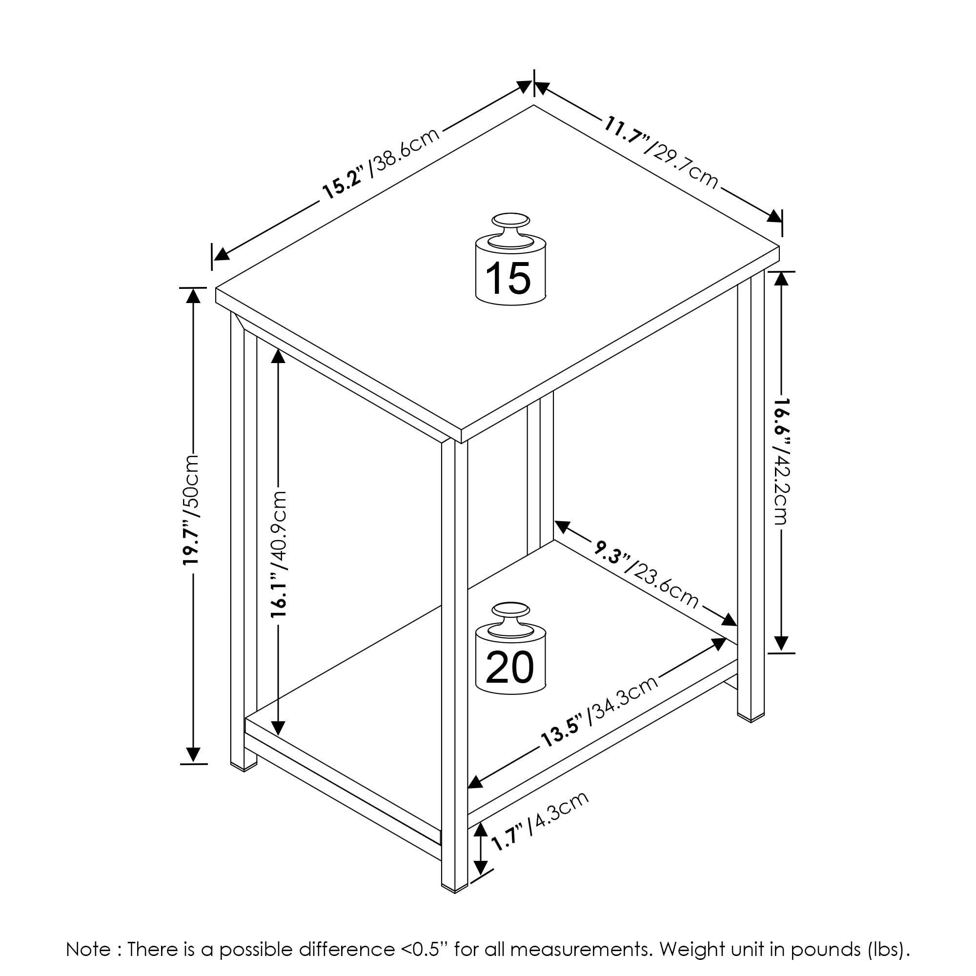 Furinno Simplistic Metal Frame End Table, 1-Pack, Amber Pine