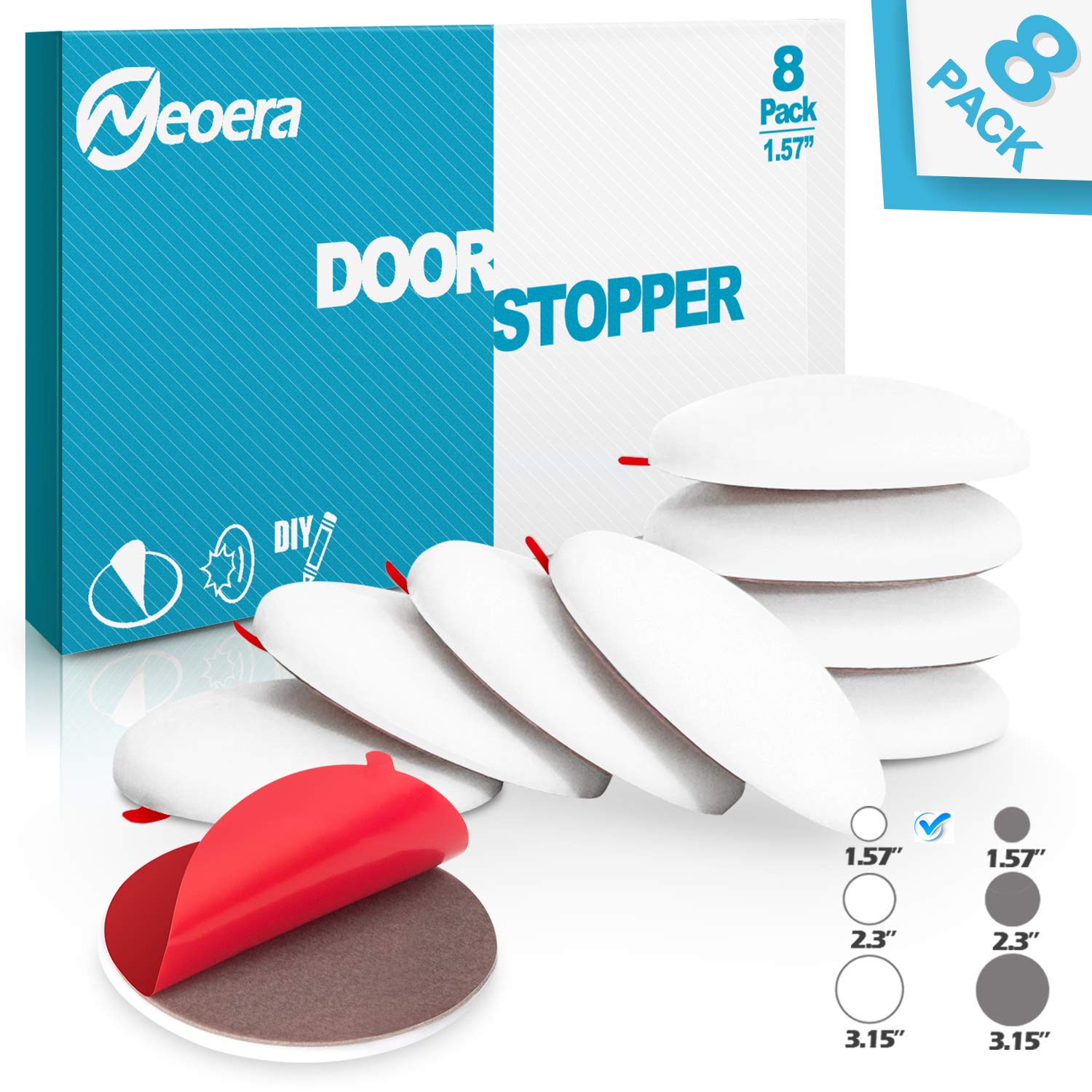 Neoera Door Stopper Wall Protector (8Pack) 1.57' Rubber Door Handle Bumper, Wall Protectors With Premium Self Adhesive Sticker