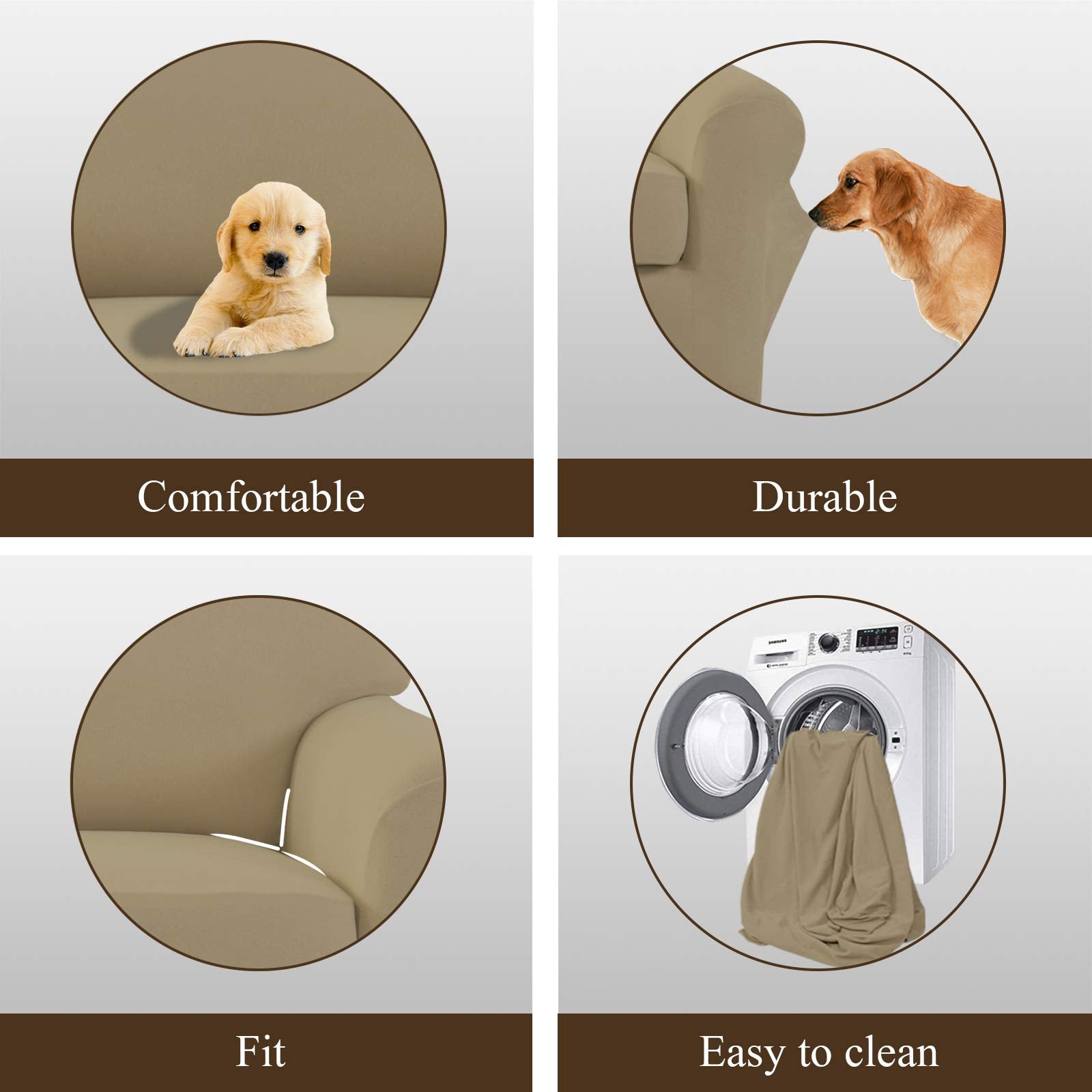 Easy-Going 4 Pieces Microfiber Stretch Recliner Slipcover - Spandex Soft Fitted Sofa Couch Cover, Washable Furniture Protector With Elastic Bottom For Kids, Pet(Recliner, Tan)