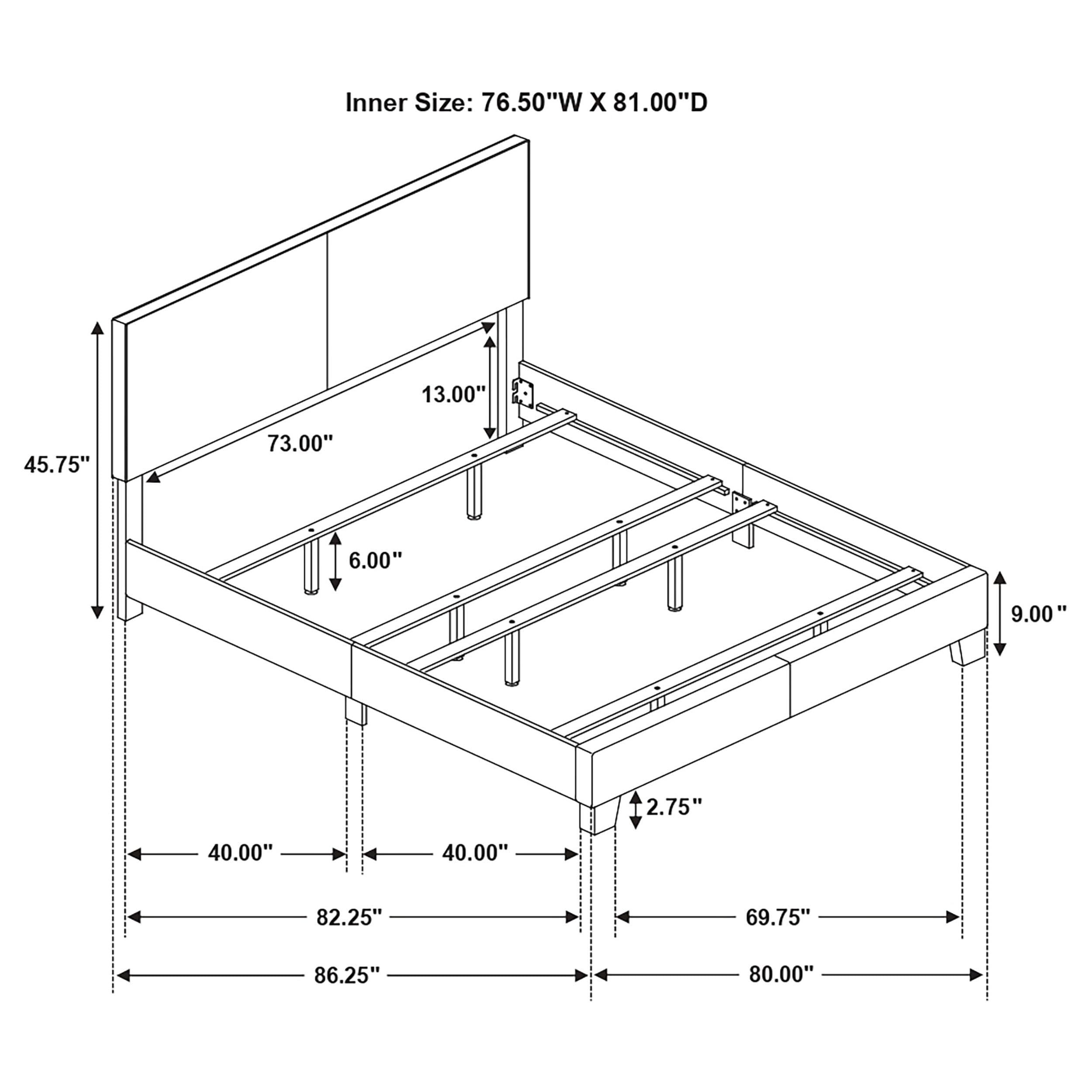 Coaster Home Furnishings Dorian Modern Upholstered Eastern King Size Bed Frame Black Faux Leather Easy Assembly 300761KE