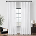 Dukiyo White Linen Curtains 132 Inch Length 2 Panels For High Living Room Semi Sheer Light Filtering Extra Long 132 Inch Curtain